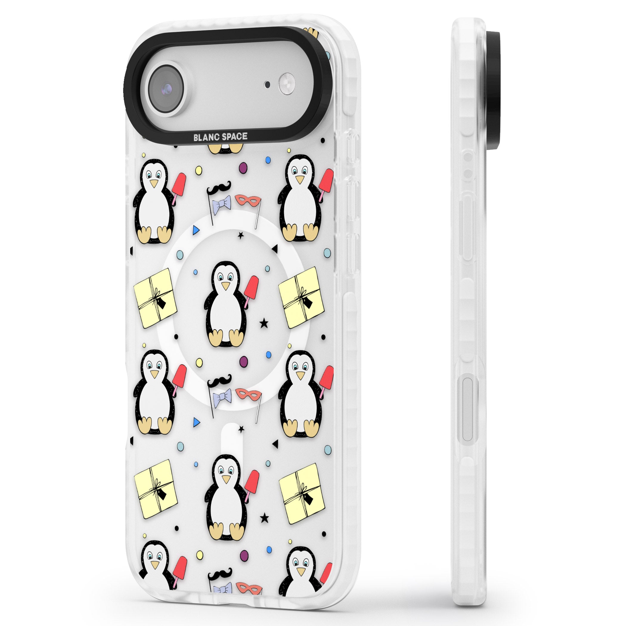 Cute Penguin Pattern Clear iPhone 17 Air Impact Pro Clear Phone Case Side Profile