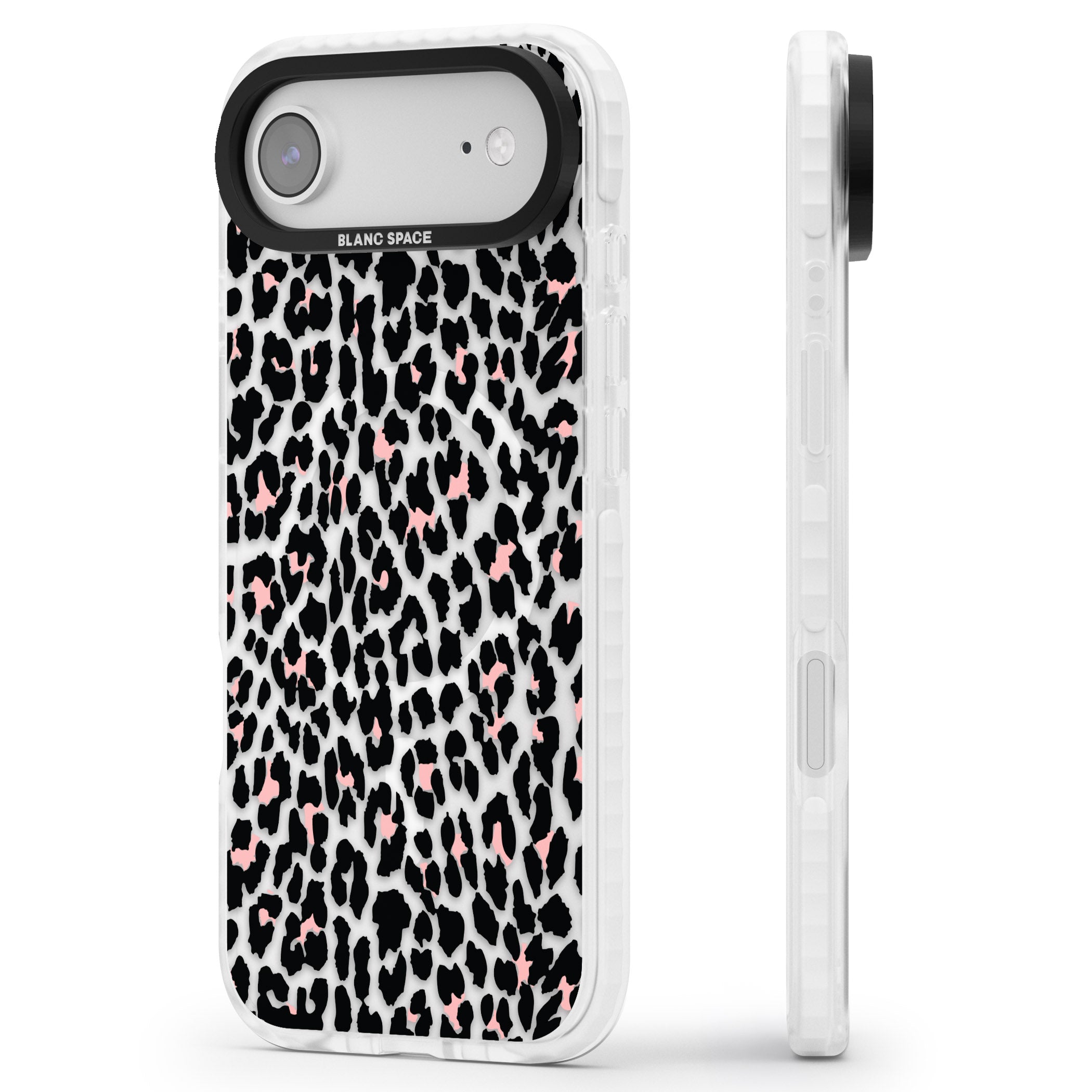 Pink Leopard Print iPhone 17 Air Impact Pro Clear Phone Case Side Profile