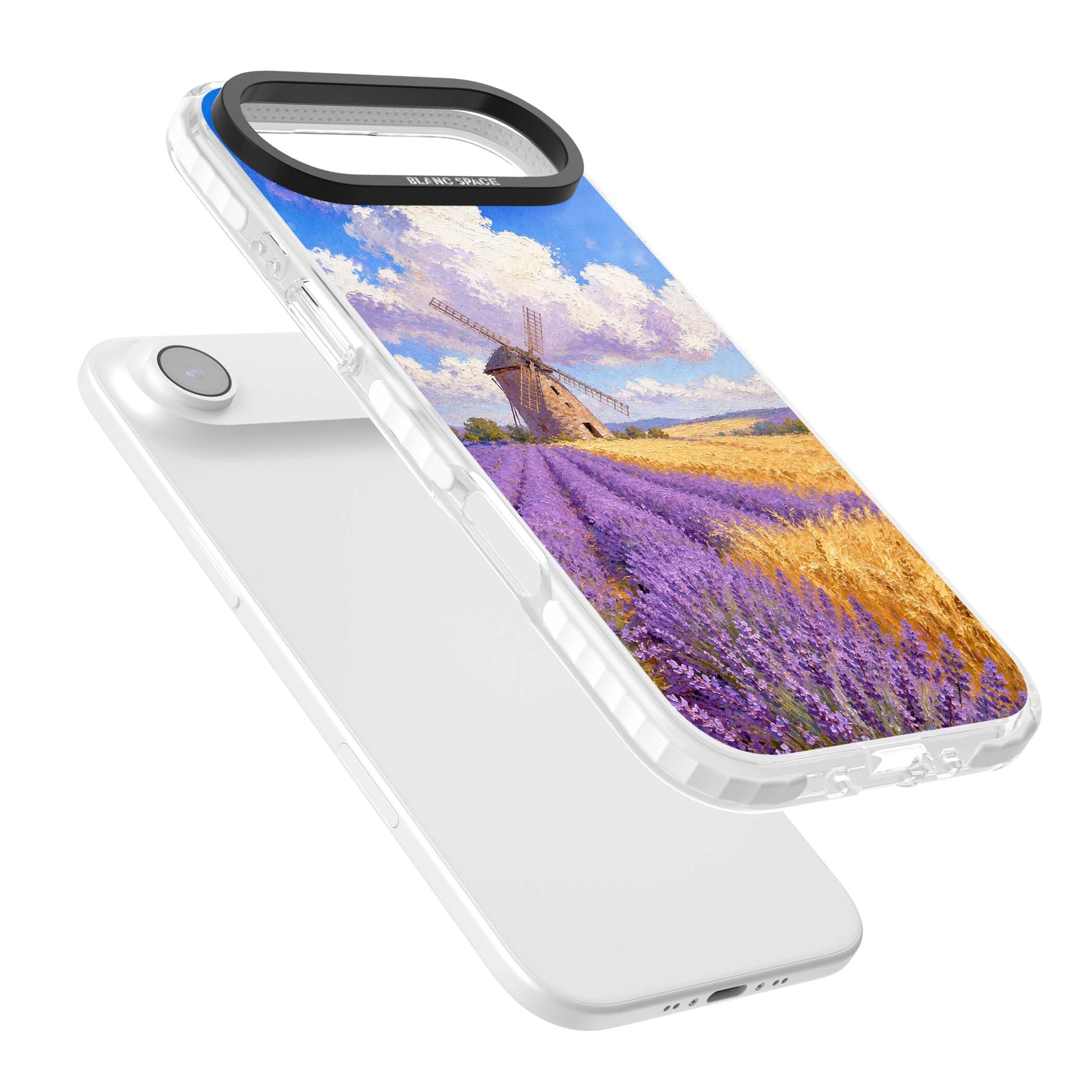 Lavender Mill cottagecore iPhone case featuring a French windmill, lavender field and golden wheat oil painting | Impact Magsafe case for iPhone Air