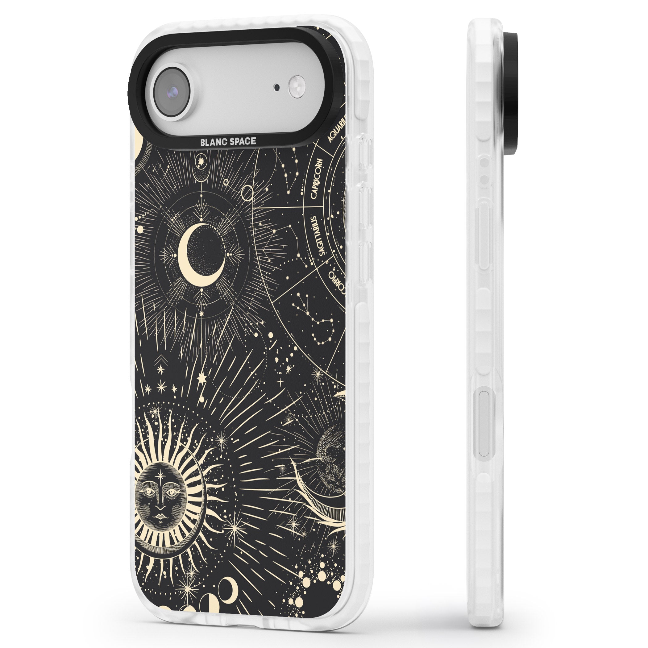 Cosmic Sun & Symbols Zodiac iPhone 17 Air Impact Pro Clear Phone Case Side Profile