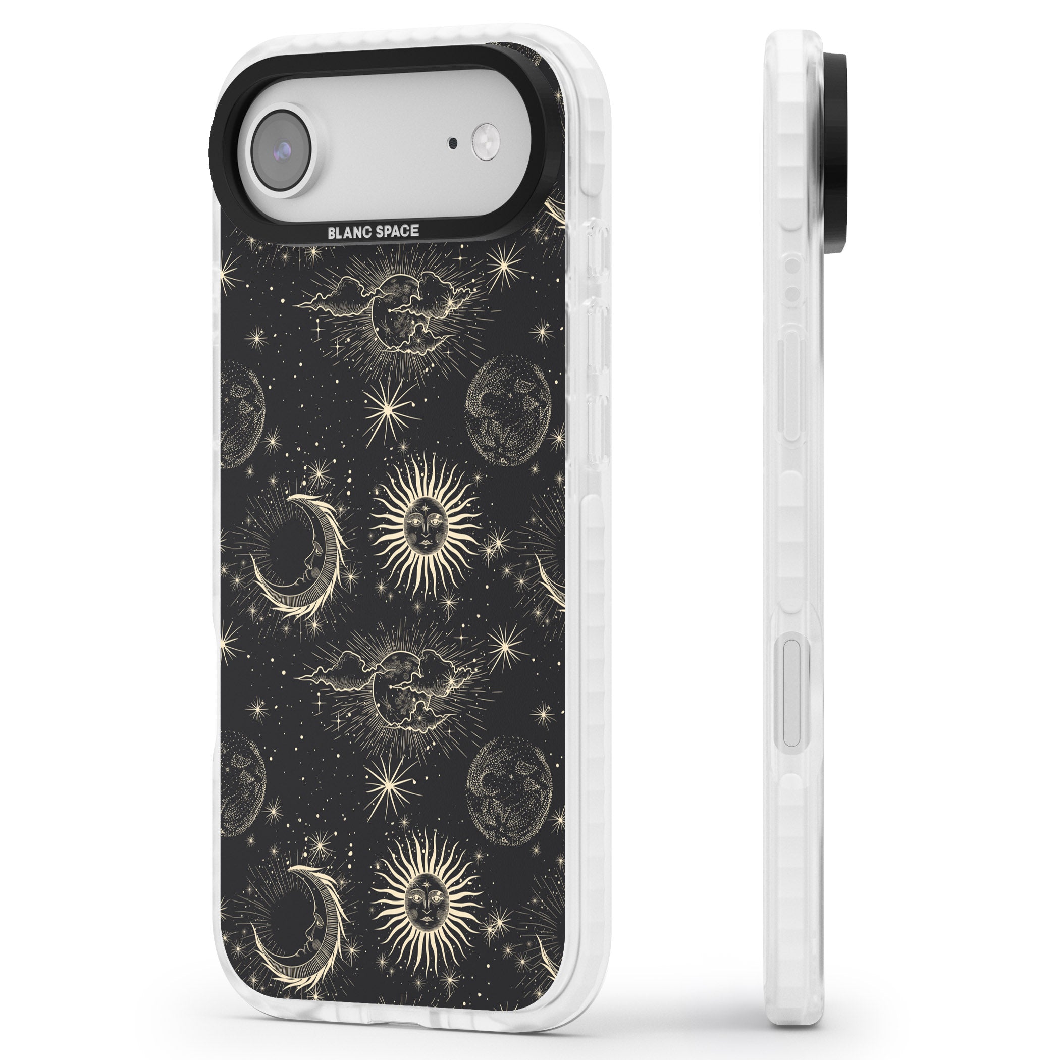 Suns & Moons Celestial Night iPhone 17 Air Impact Pro Clear Phone Case Side Profile