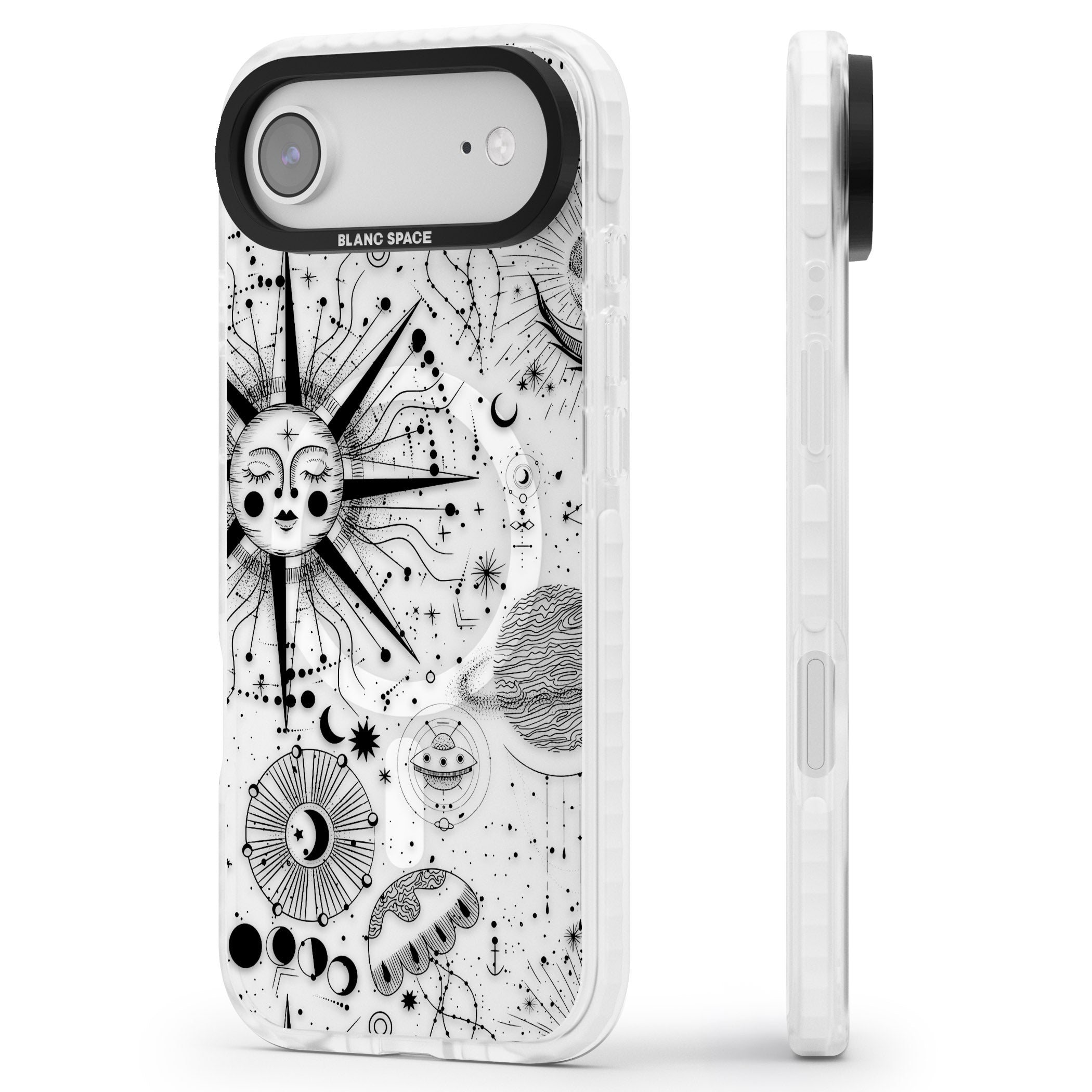 Cosmic Sun Zodiac iPhone 17 Air Impact Pro Clear Phone Case Side Profile
