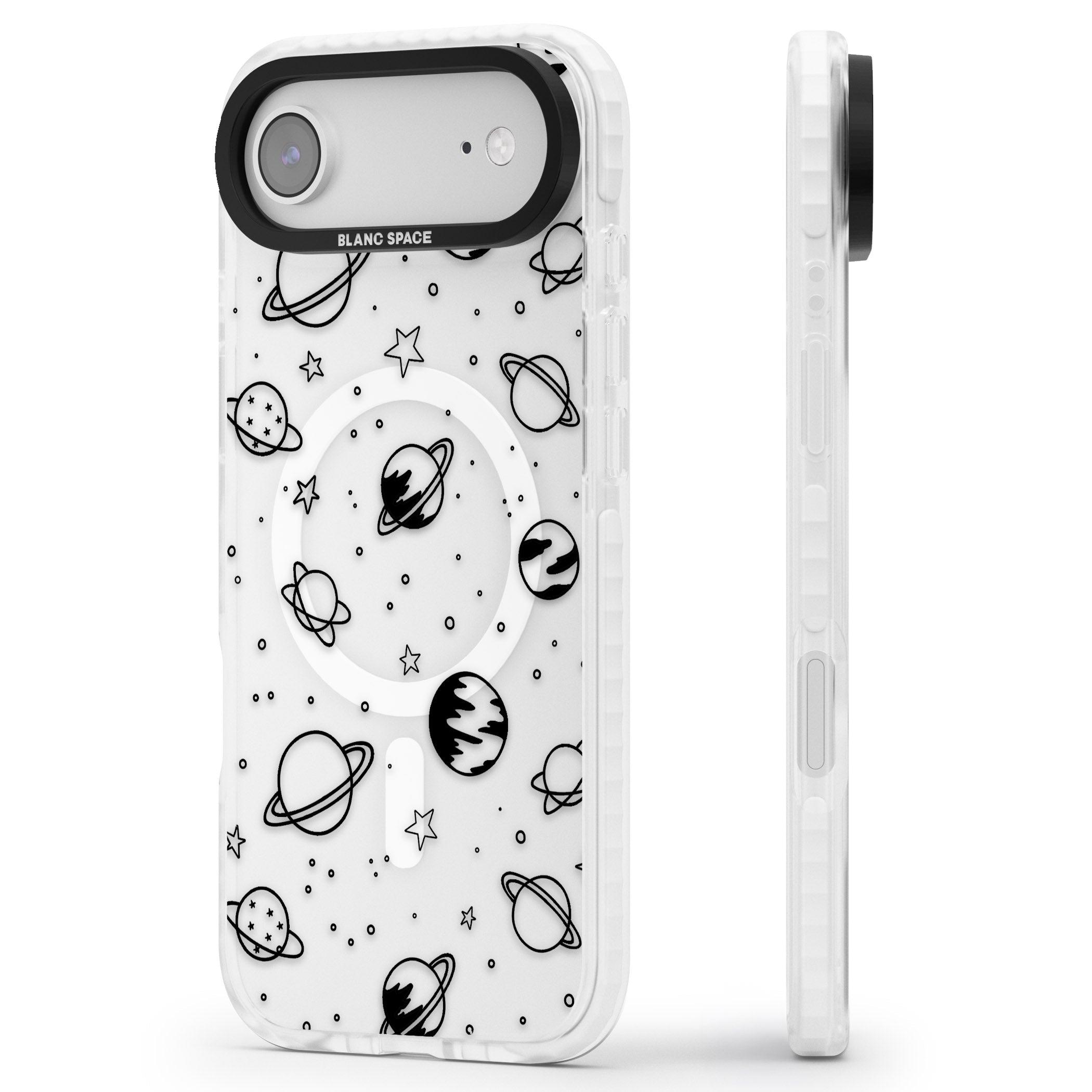 Cosmic Sketch Black Clear iPhone 17 Air Impact Pro Clear Phone Case Side Profile