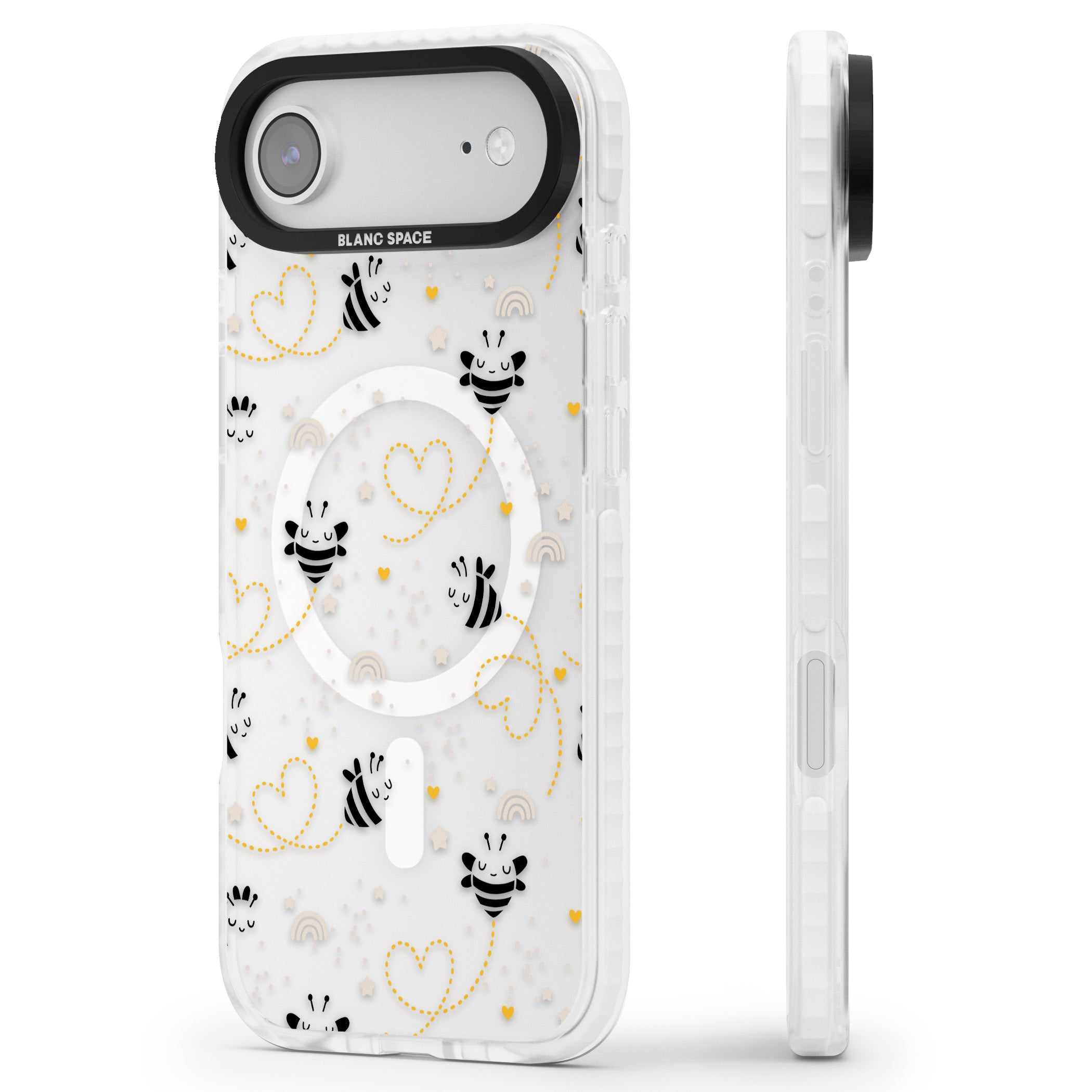Bee Hearts Pattern iPhone 17 Air Impact Pro Clear Phone Case Side Profile