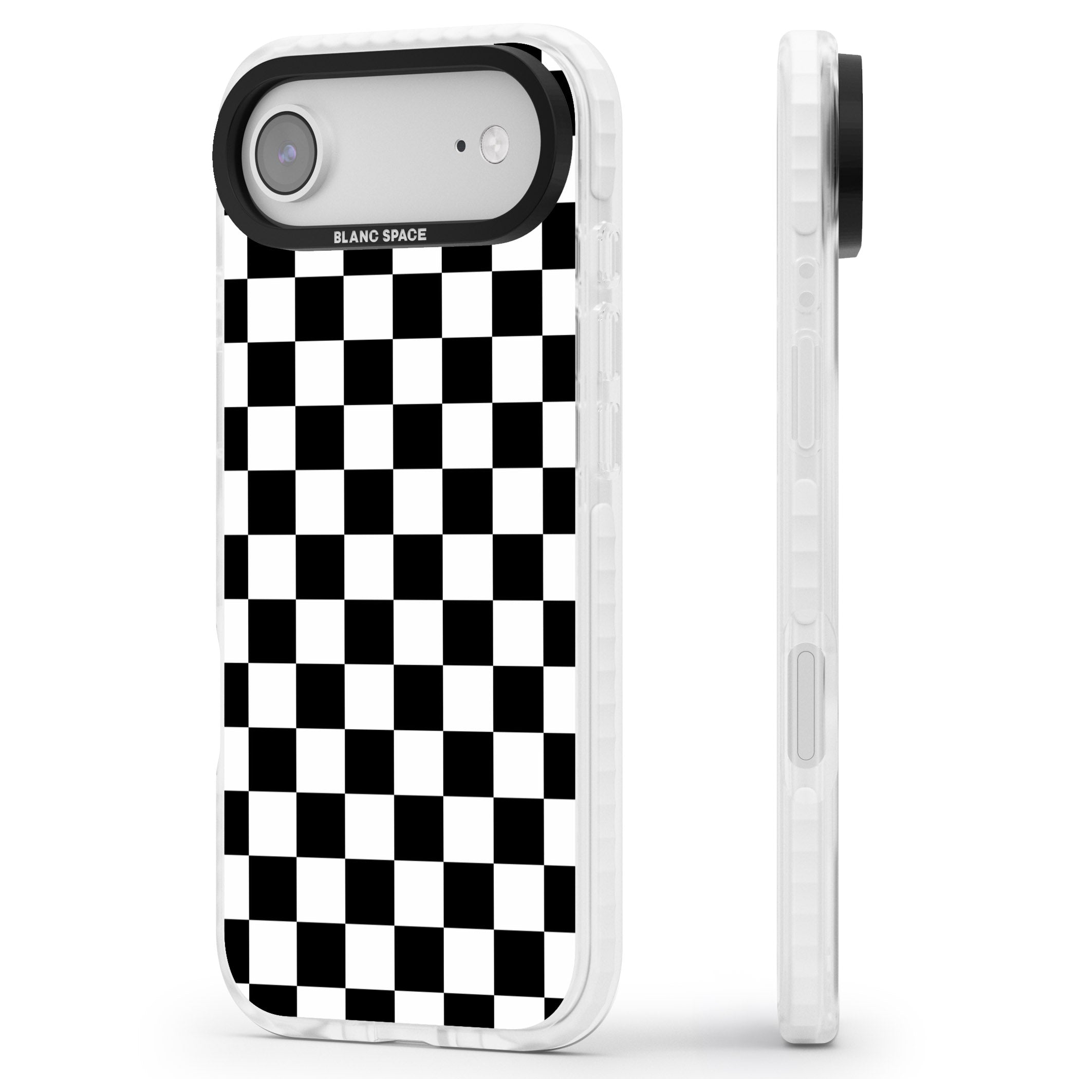 Black Checkered iPhone 17 Air Impact Pro Clear Phone Case Side Profile