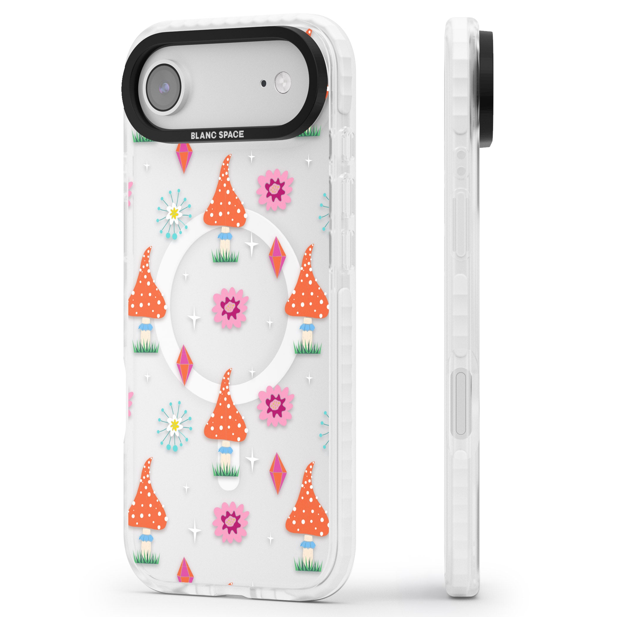 Boho Celestial Mushroom Crystal iPhone 17 Air Impact Pro Clear Phone Case Side Profile