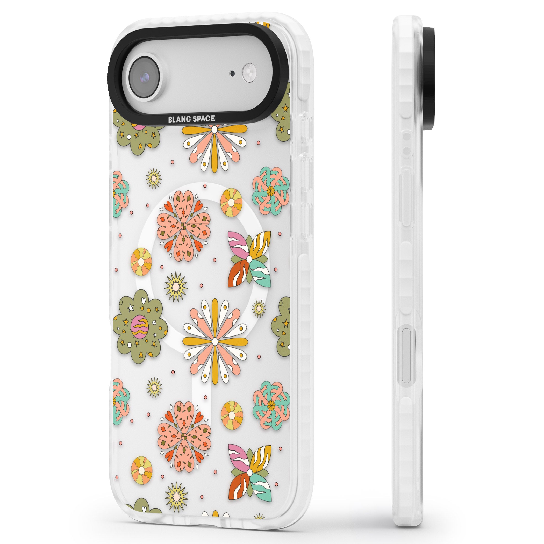 Boho Celestial Psychedelic Floral iPhone 17 Air Impact Pro Clear Phone Case Side Profile