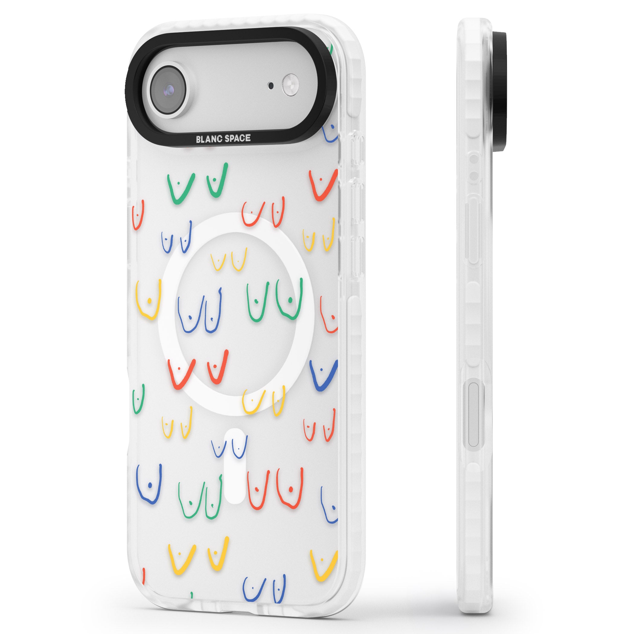 Boob Pattern (Mixed Colours) iPhone 17 Air Impact Pro Clear Phone Case Side Profile
