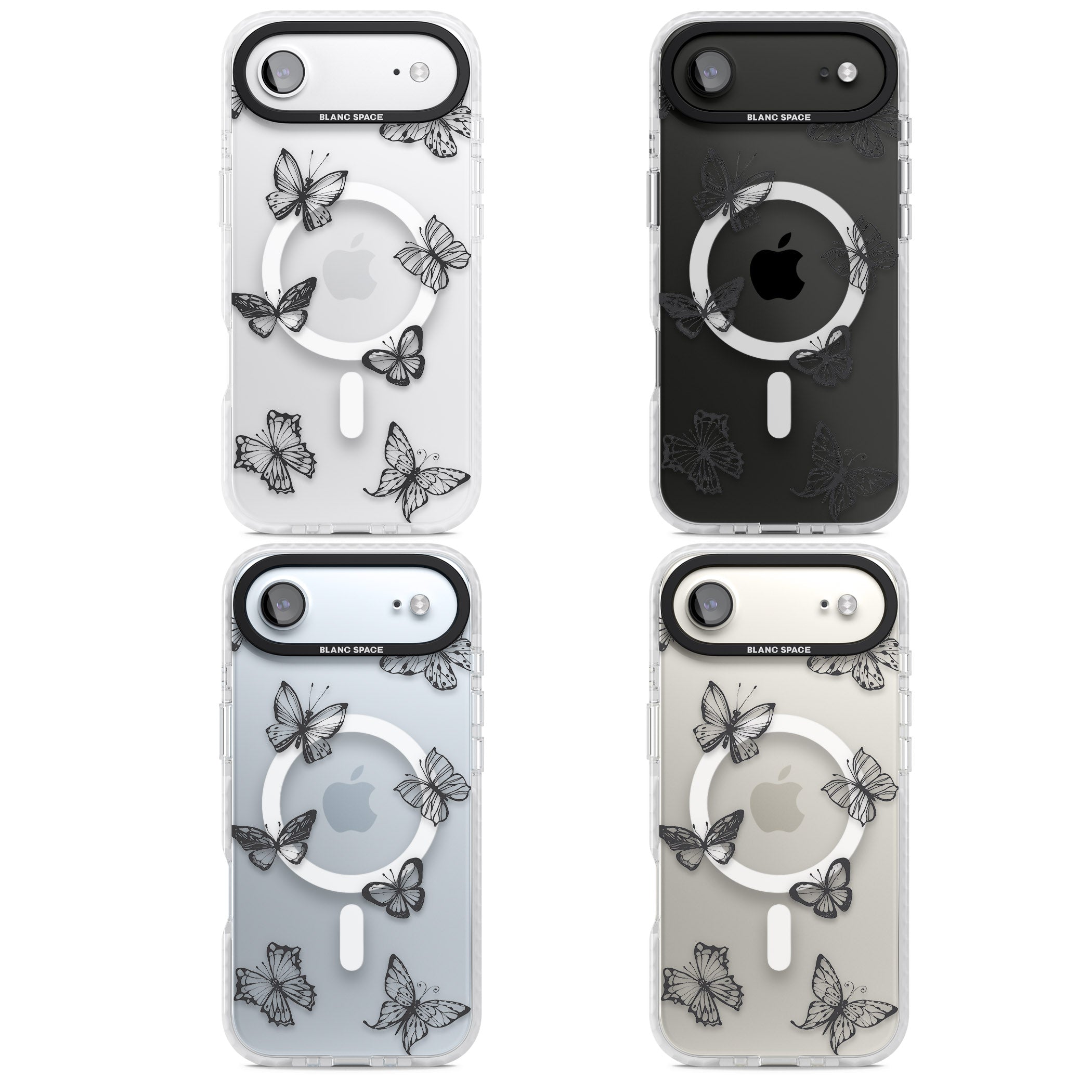Grey Butterfly Line Pattern iPhone 17 Air Impact Pro Clear Phone Case APT Impact Protection