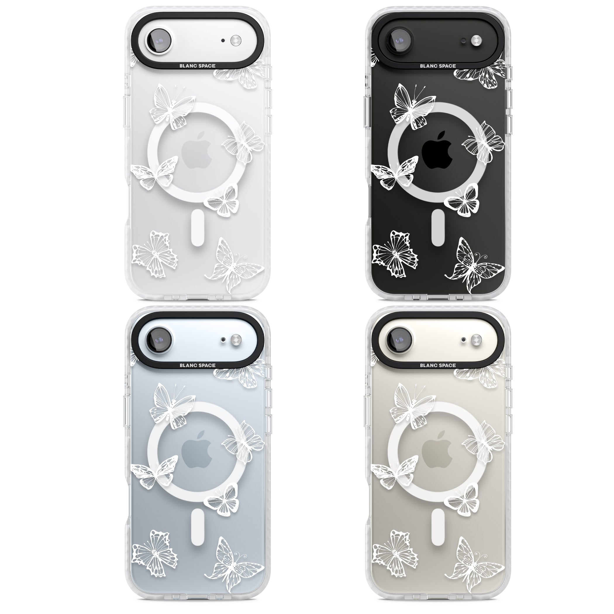 White Butterfly Line Pattern iPhone 17 Air Impact Pro Clear Phone Case APT Impact Protection