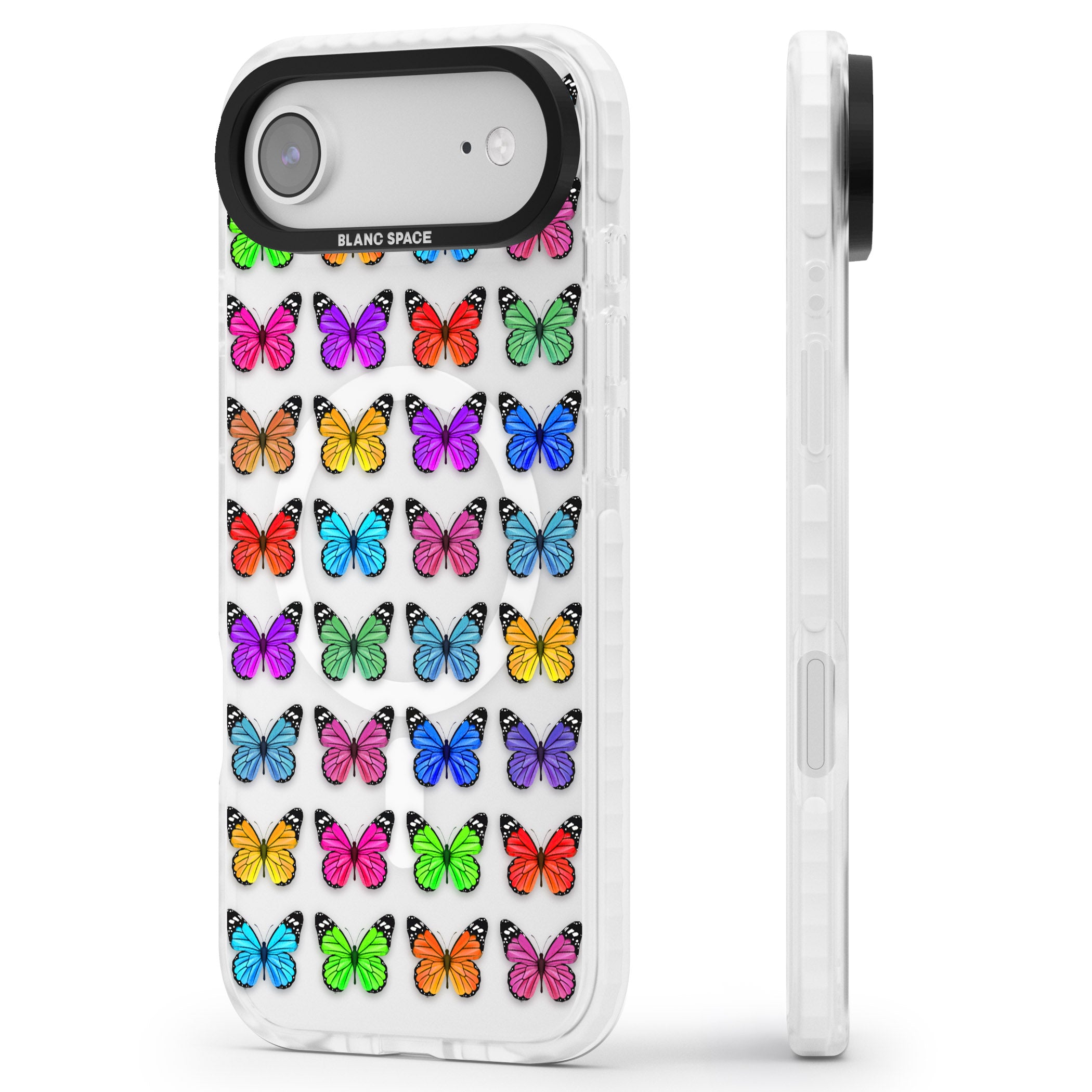 Colourful Butterfly Pattern iPhone 17 Air Impact Pro Clear Phone Case Side Profile