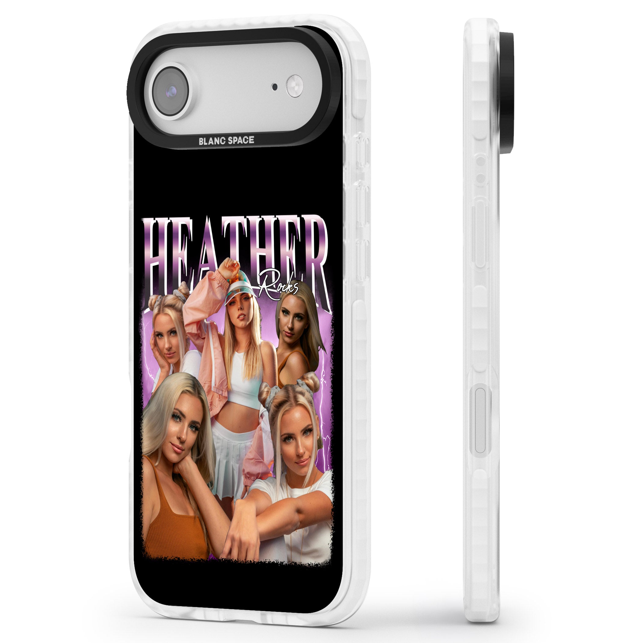 Personalised Airbrush Name & Photo Collage (Pink) iPhone 17 Air Impact Pro Clear Phone Case Side Profile