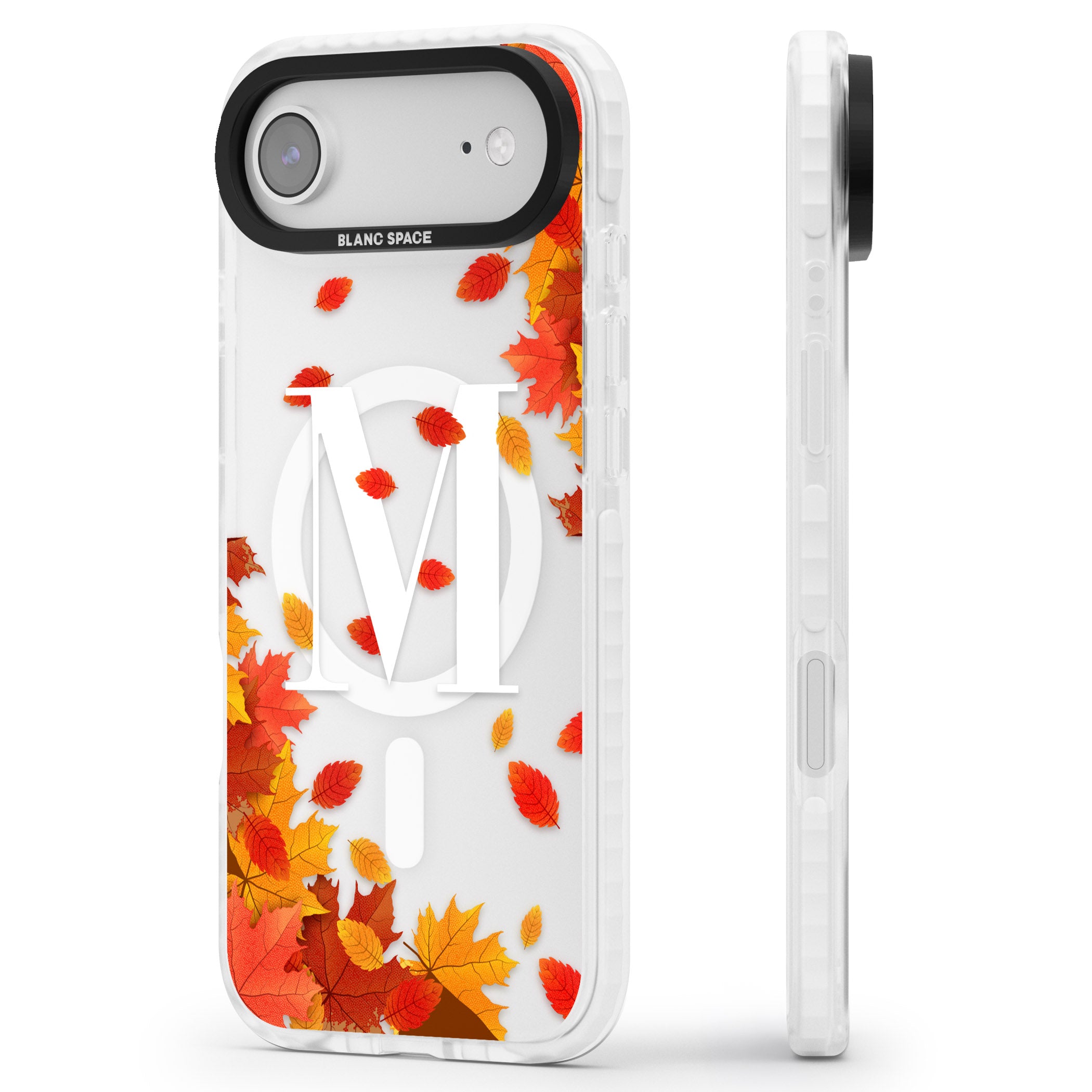 Personalised Autumn Leaves Monogram iPhone 17 Air Impact Pro Clear Phone Case Side Profile