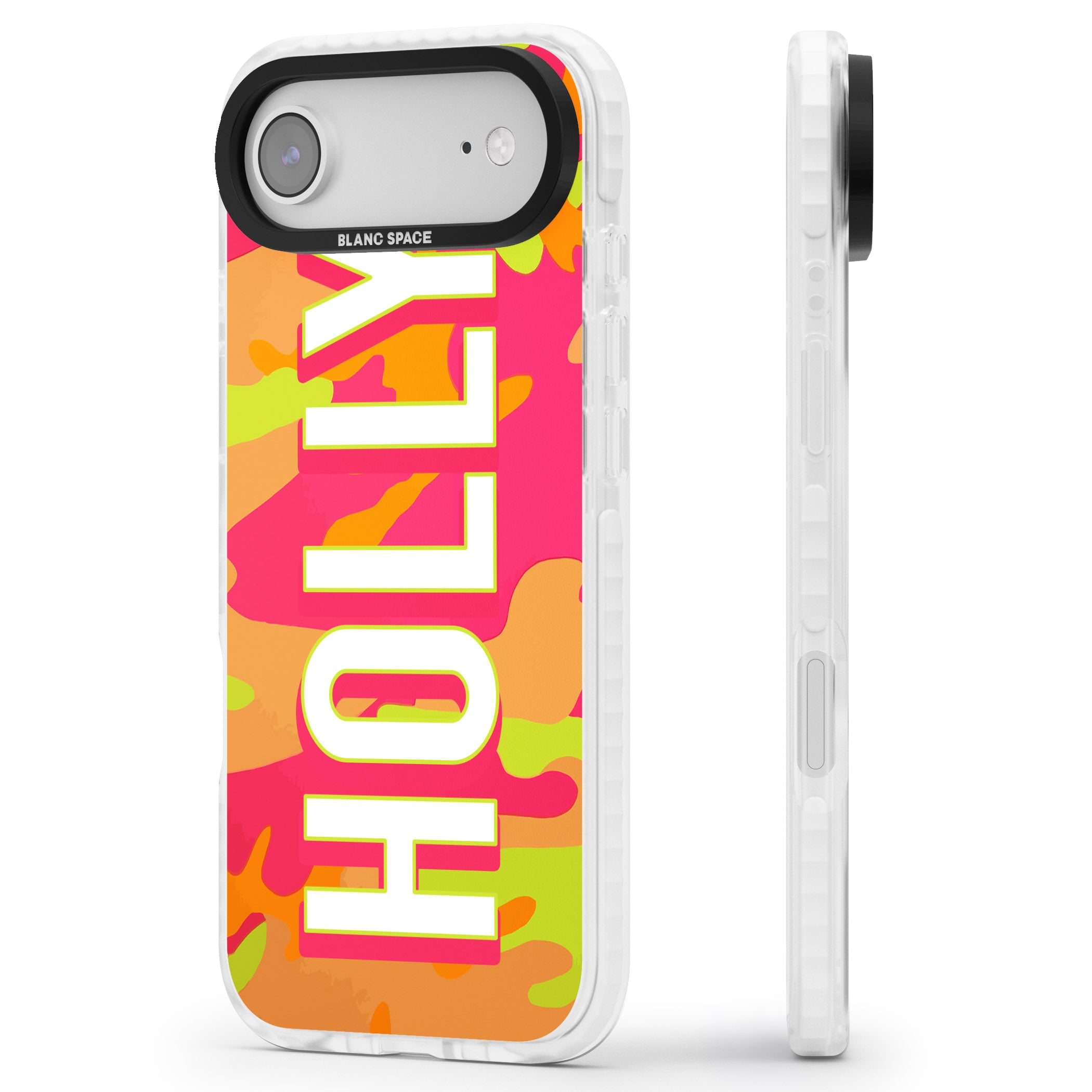 Personalised Bold Neon Camo iPhone 17 Air Impact Pro Clear Phone Case Side Profile