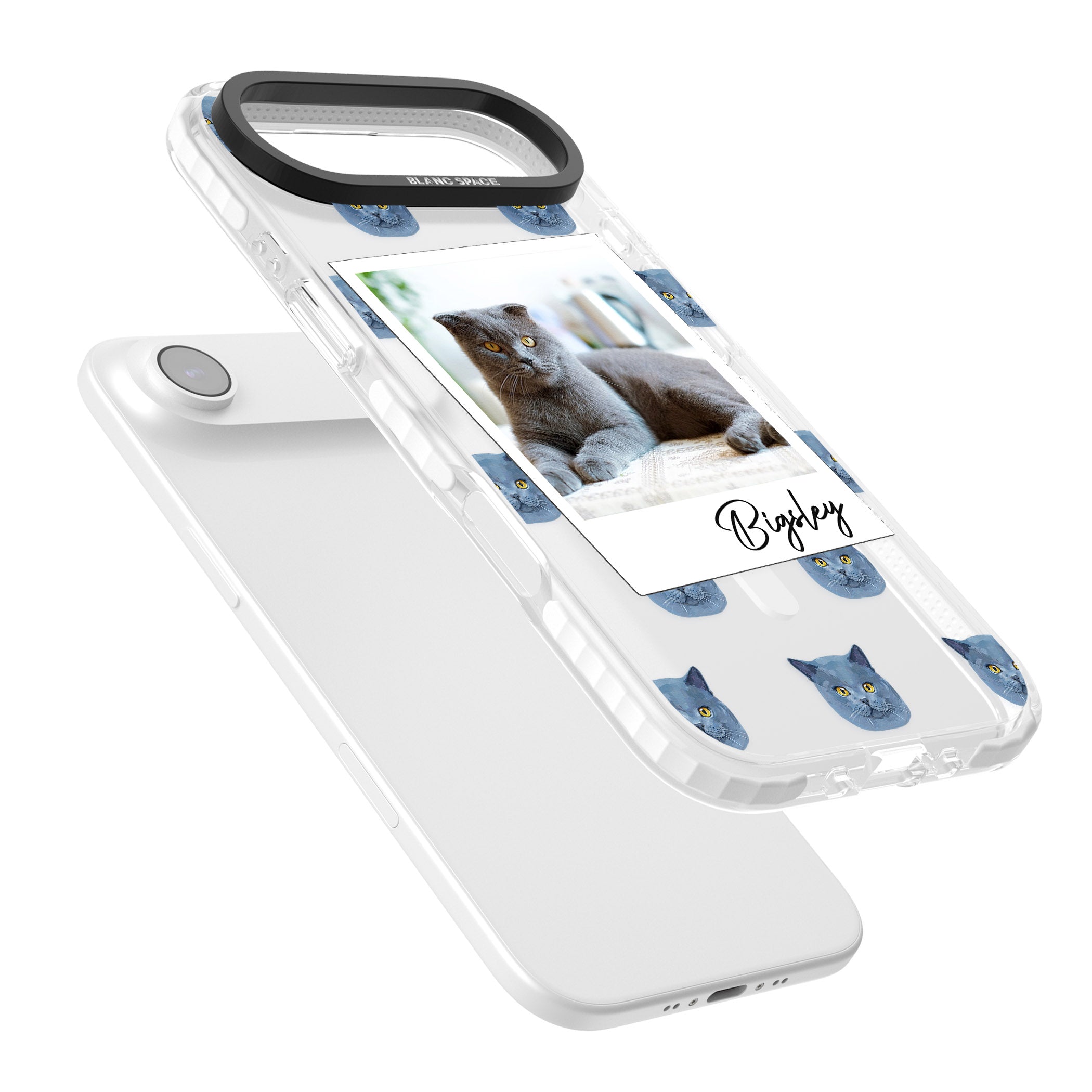 Personalised English Blue Cat Photo iPhone 17 Air Impact Pro Clear Phone Case Colours