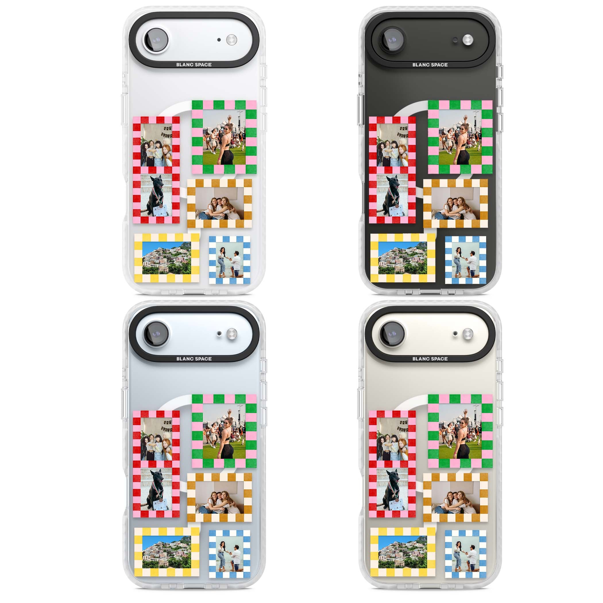 Italian Check Frames custom photo collage iPhone case featuring six checkered photo frames in red, green, pink and | Impact Magsafe case for iPhone Air