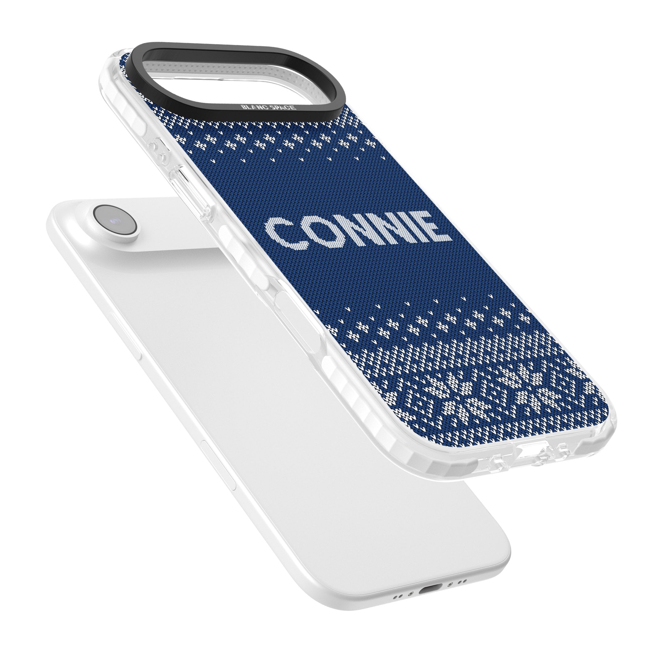 Personalised Blue Knitted Christmas iPhone 17 Air Impact Pro Clear Phone Case Colours