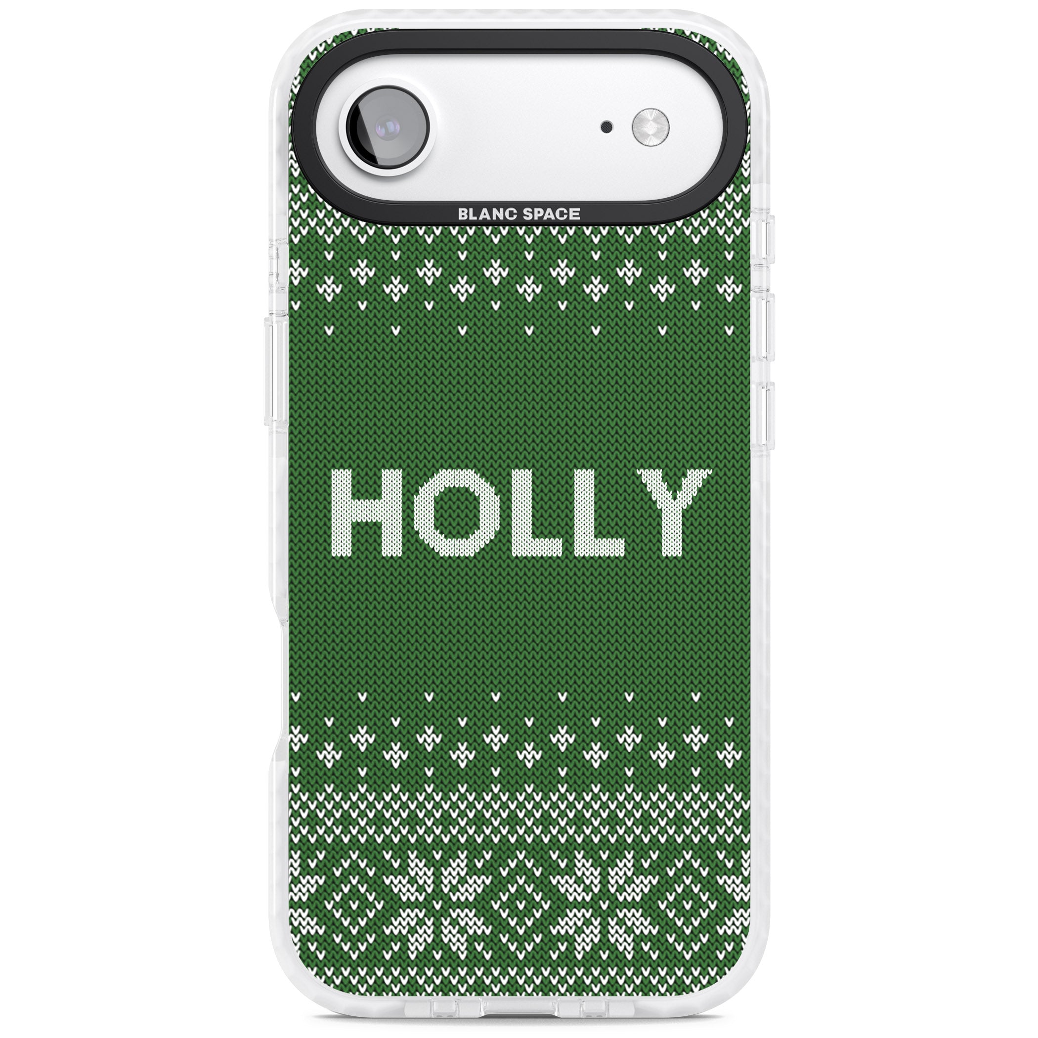 Personalised Green Christmas Knit iPhone 17 Air Impact Pro Clear Phone Case