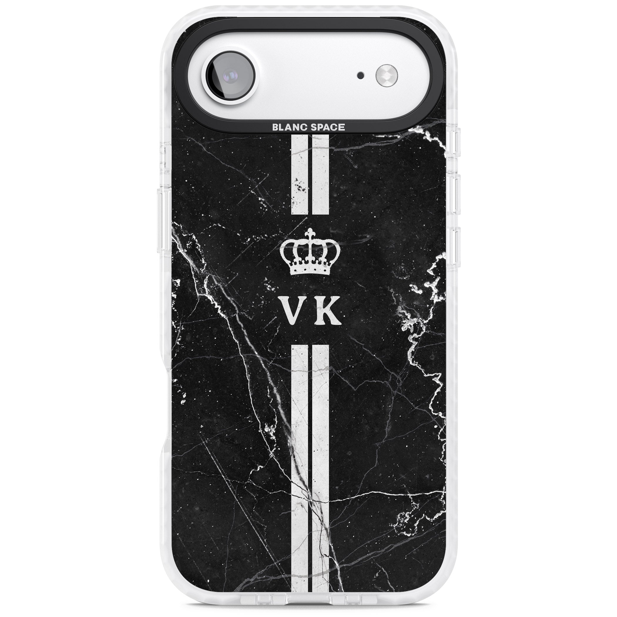 Personalised Black Marble Stripe Initials iPhone 17 Air Impact Pro Clear Phone Case