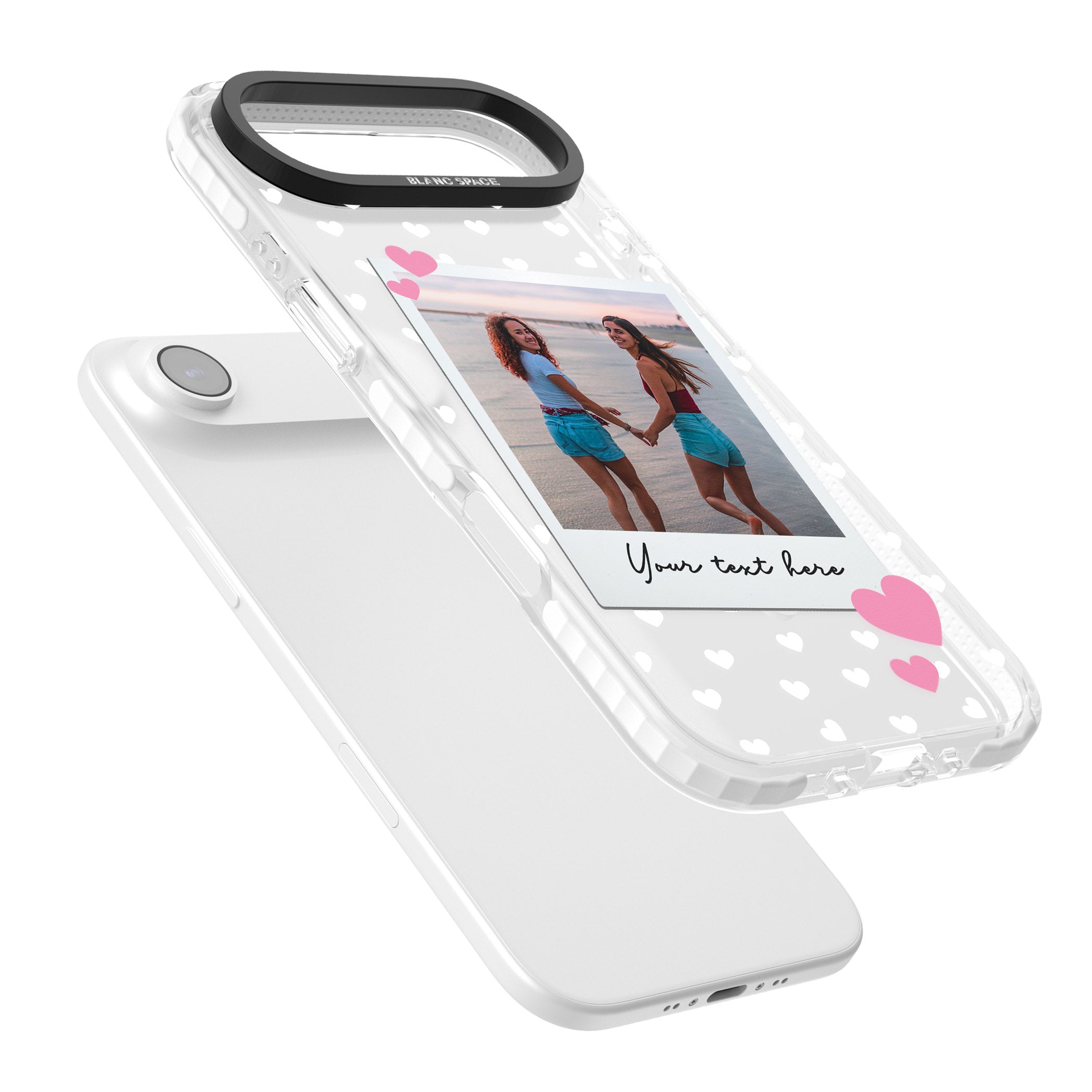 Personalised Hearts Instant Camera Photo iPhone 17 Air Impact Pro Clear Phone Case Colours