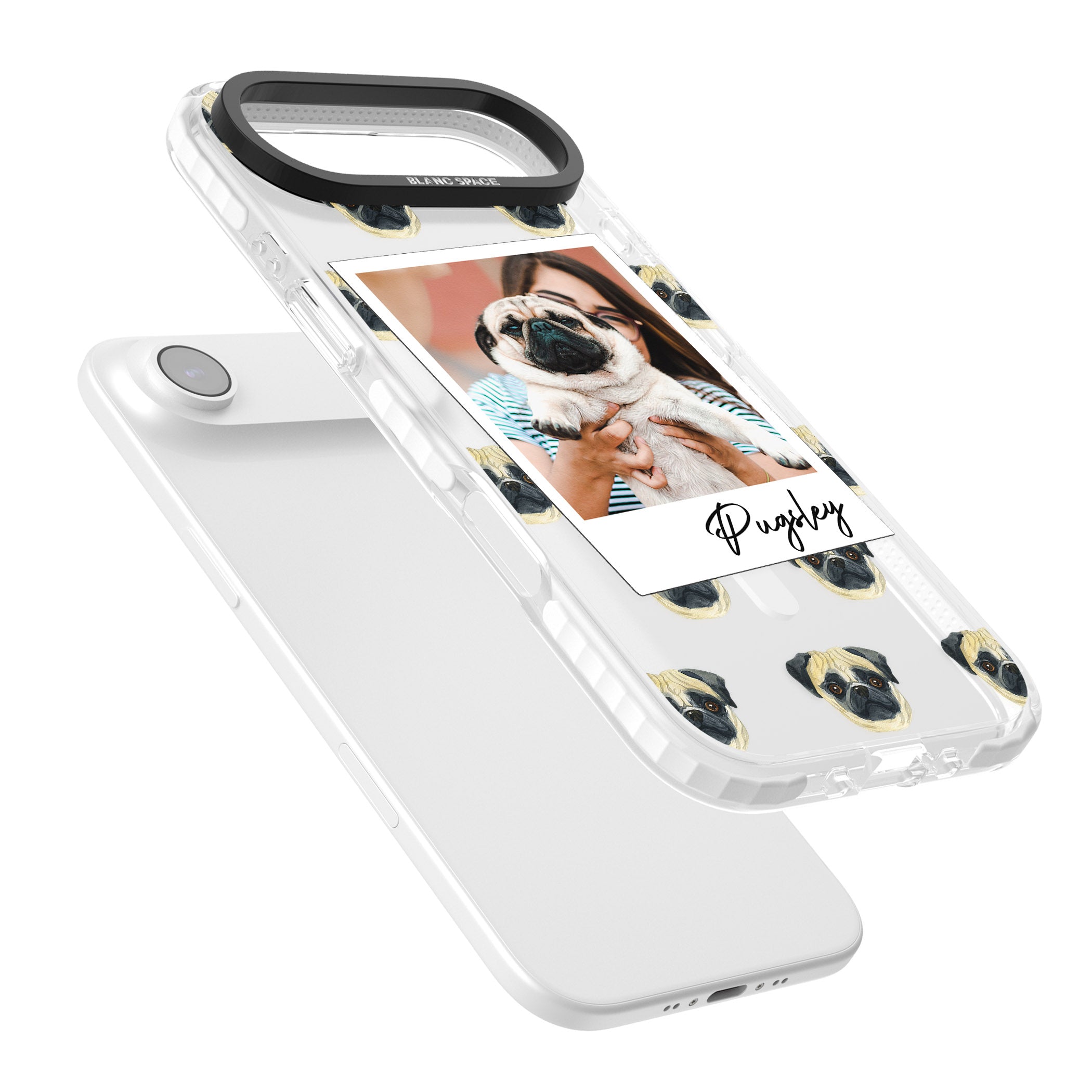 Personalised Pug Instant Camera Photo iPhone 17 Air Impact Pro Clear Phone Case Colours