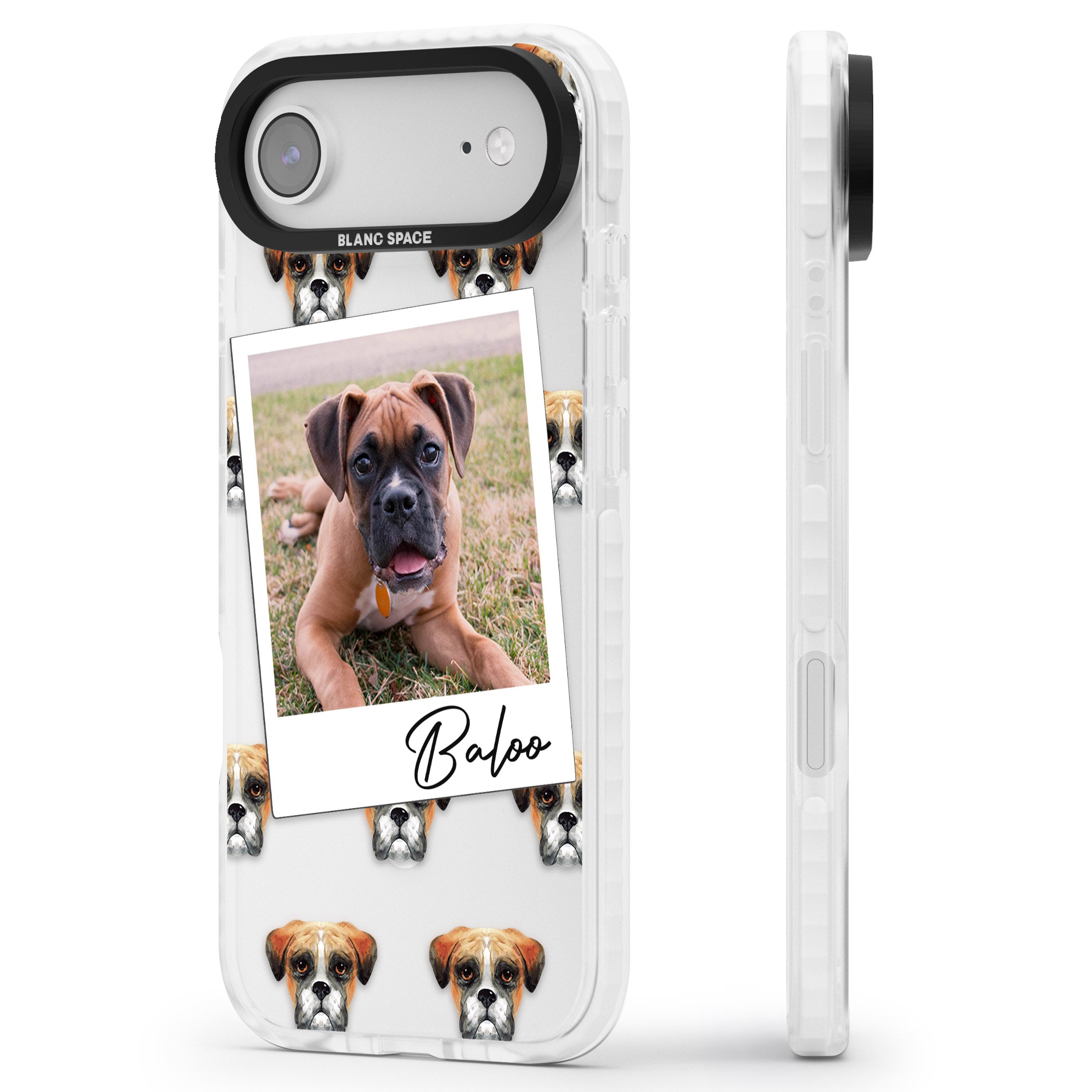Personalised Boxer Instant Camera Photo iPhone 17 Air Impact Pro Clear Phone Case Side Profile