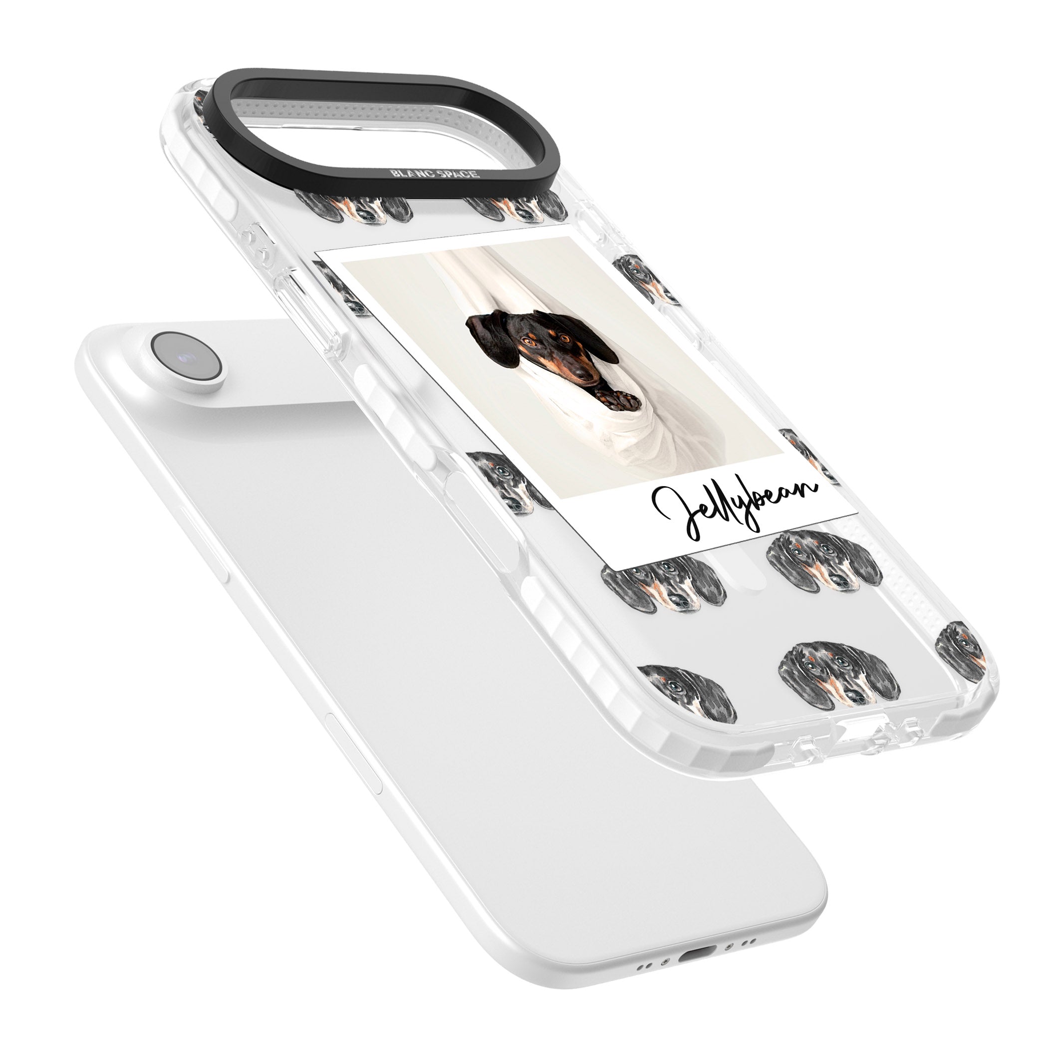 Personalised Black Dachshund Instant Camera Photo iPhone 17 Air Impact Pro Clear Phone Case Colours