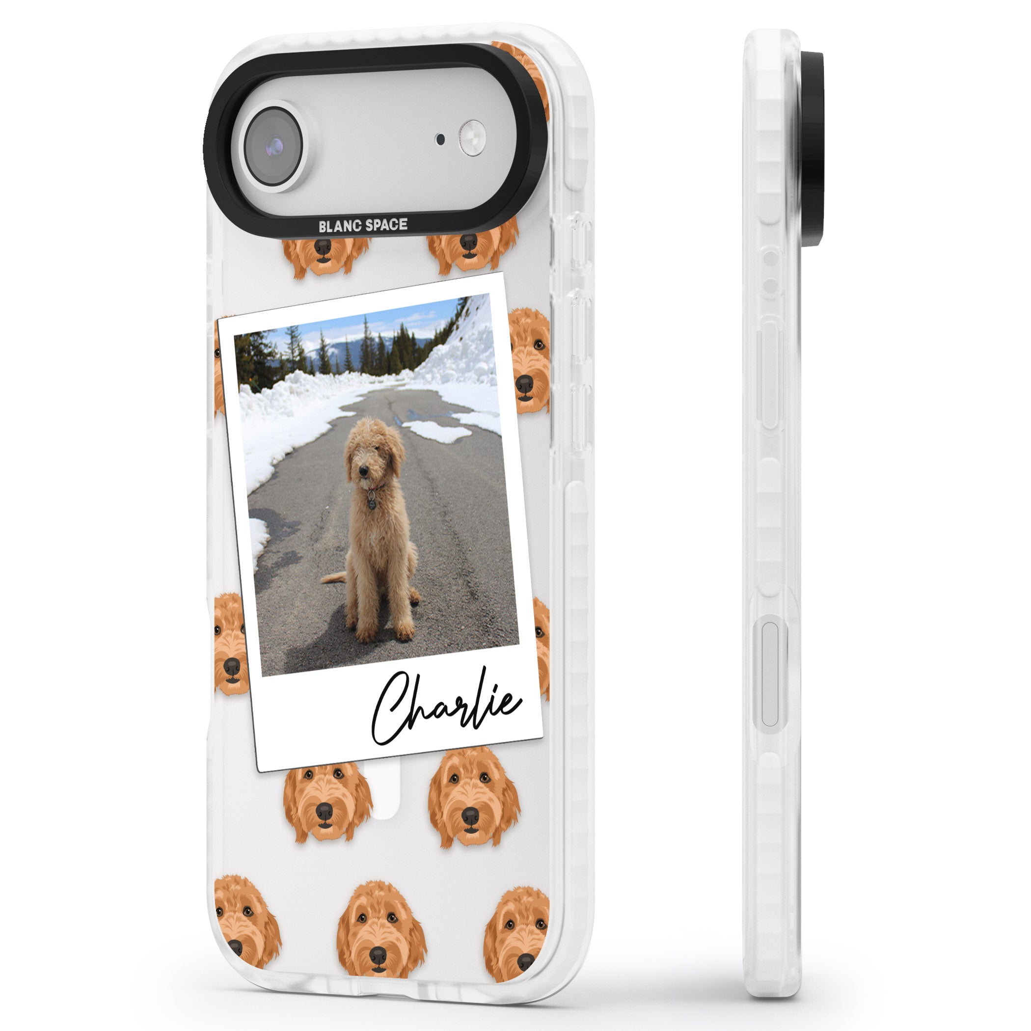 Personalised Golden Doodle Dog Photo iPhone 17 Air Impact Pro Clear Phone Case Side Profile