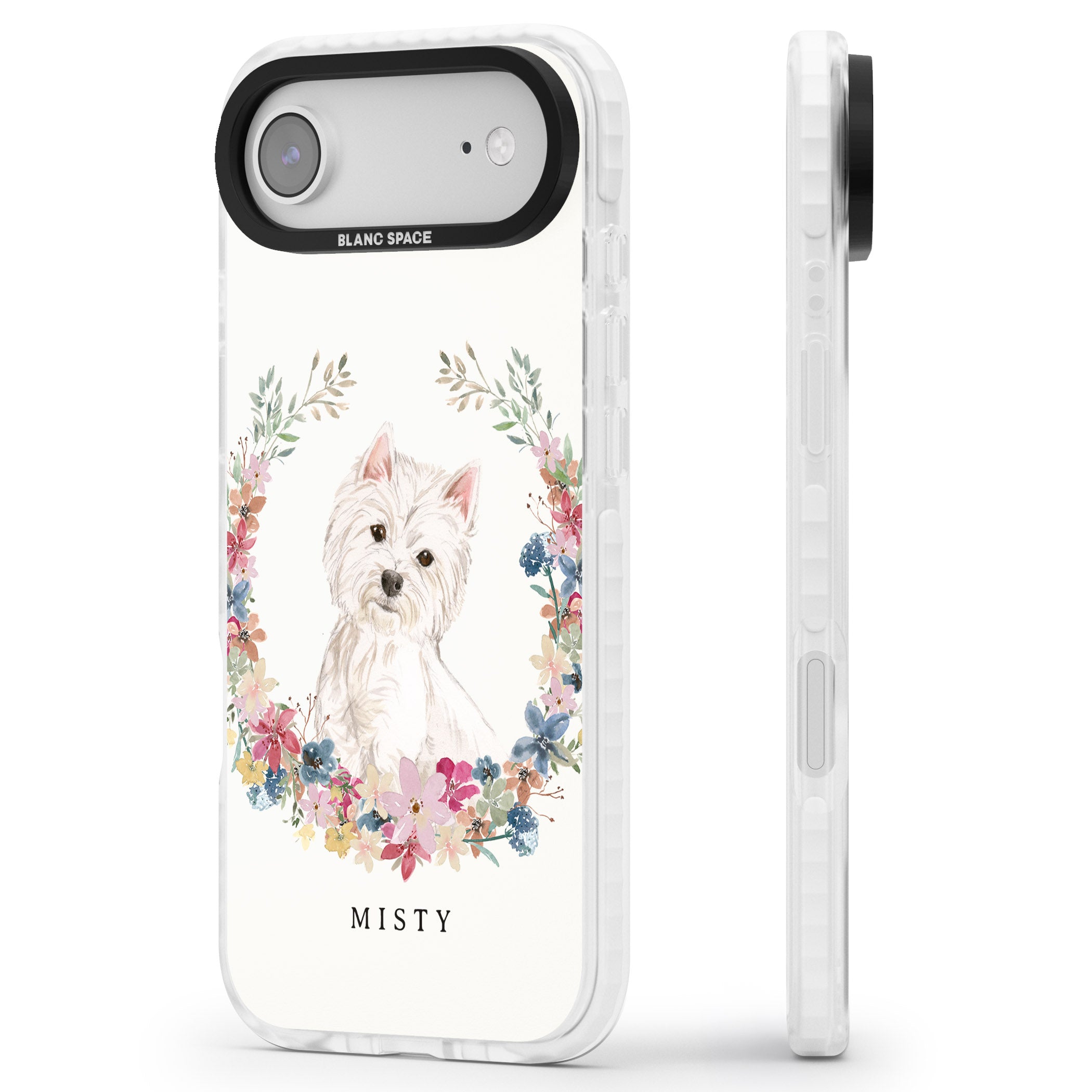 Personalised Westie Floral Portrait iPhone 17 Air Impact Pro Clear Phone Case Side Profile
