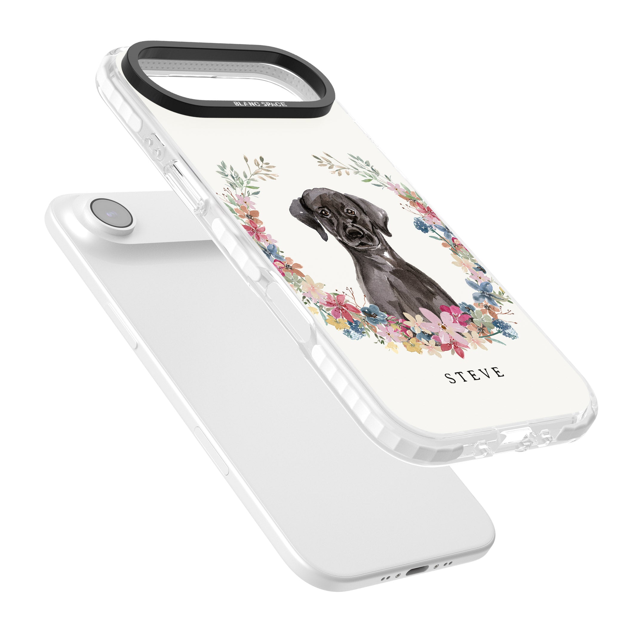 Personalised Black Labrador Floral Portrait iPhone 17 Air Impact Pro Clear Phone Case Colours