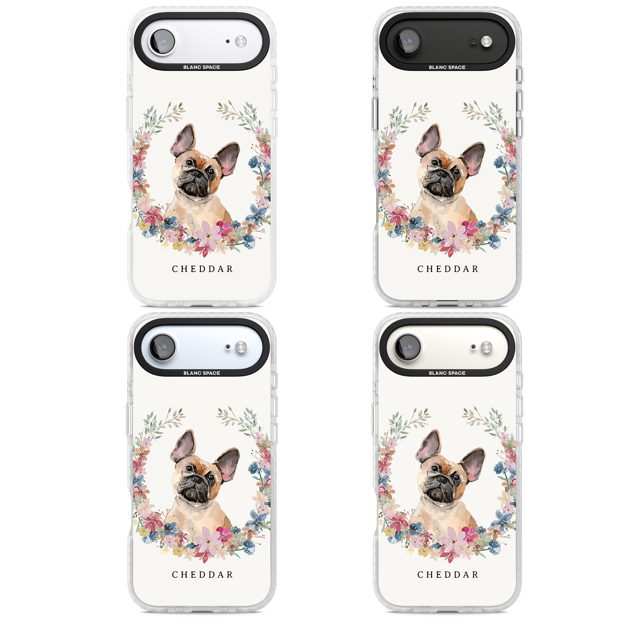Personalised Tan French Bulldog Floral Portrait iPhone 17 Air Impact Pro Clear Phone Case APT Impact Protection