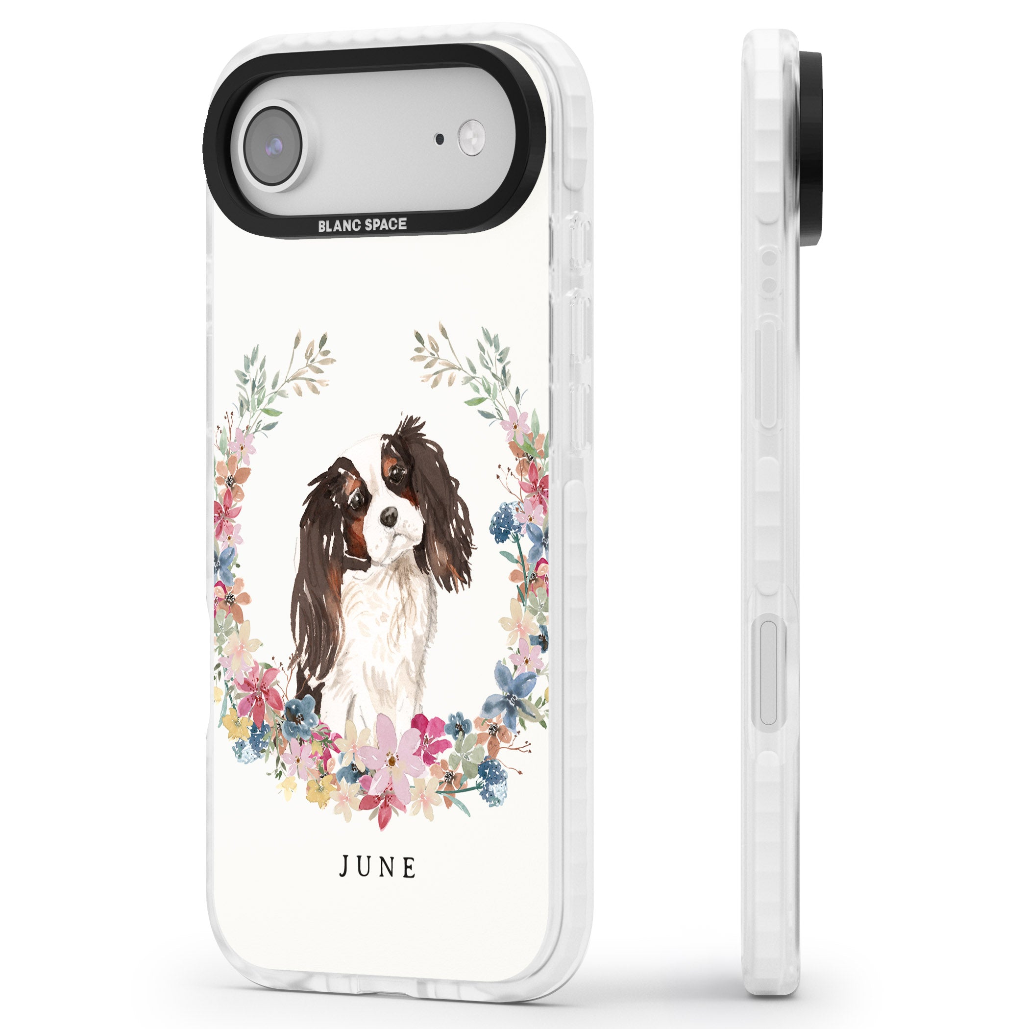 Personalised King Charles Floral Portrait iPhone 17 Air Impact Pro Clear Phone Case Side Profile