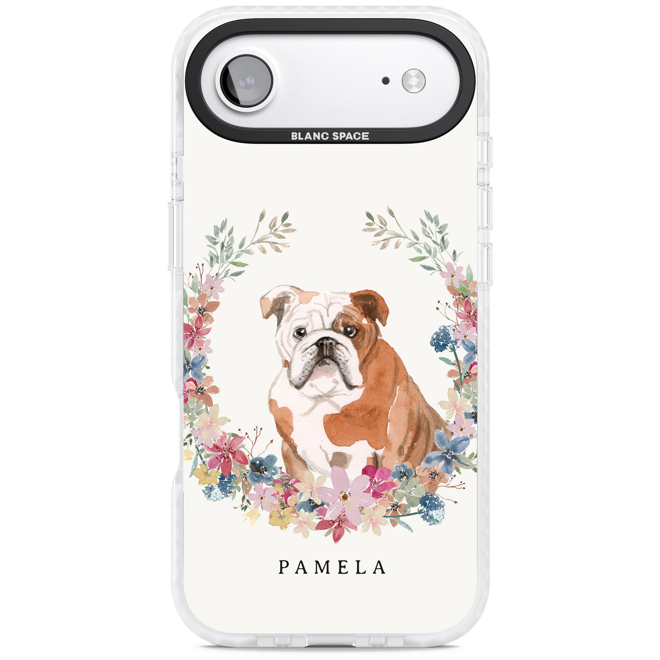 Personalised English Bulldog Floral Portrait iPhone 17 Air Impact Pro Clear Phone Case