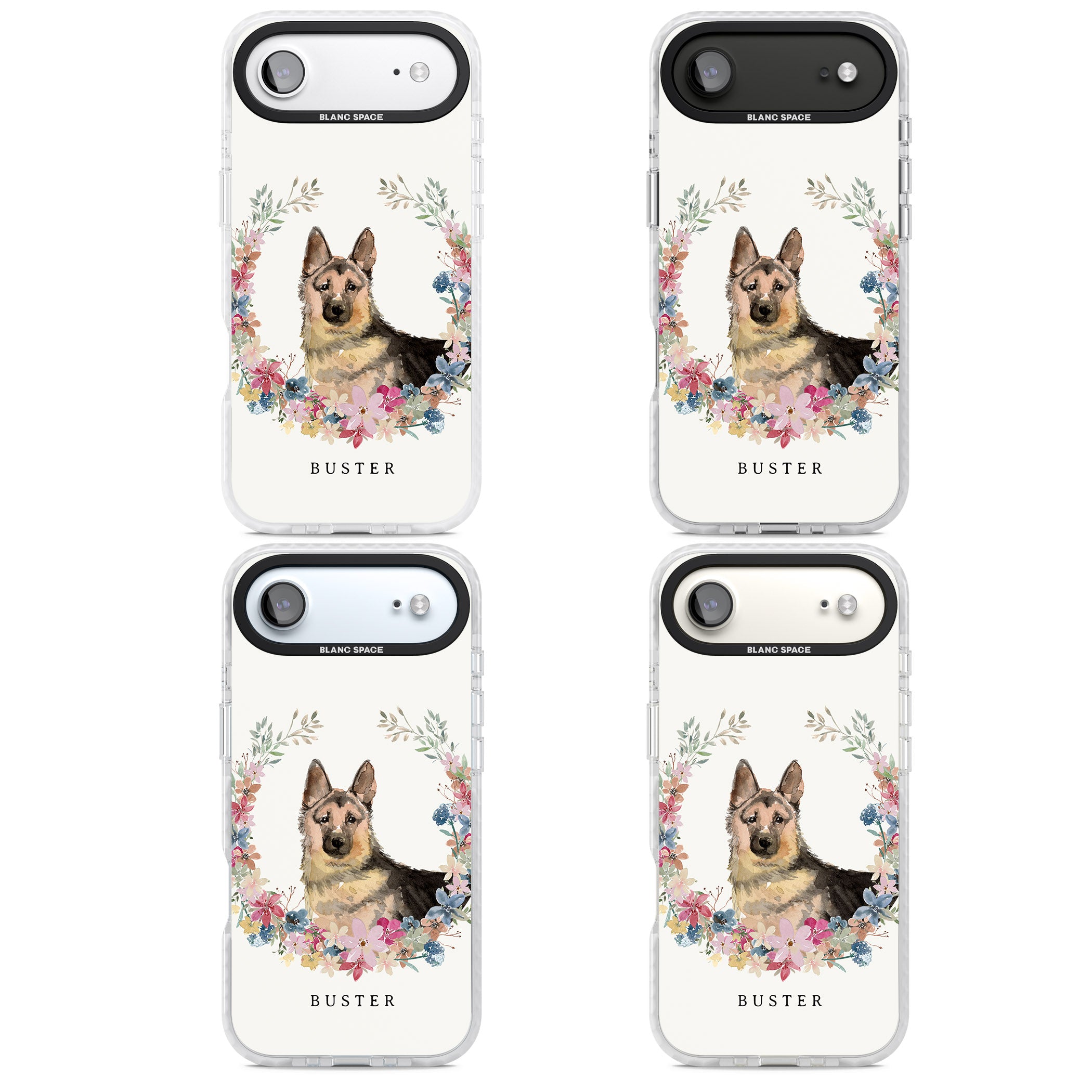 Personalised German Shepherd Floral Portrait iPhone 17 Air Impact Pro Clear Phone Case APT Impact Protection