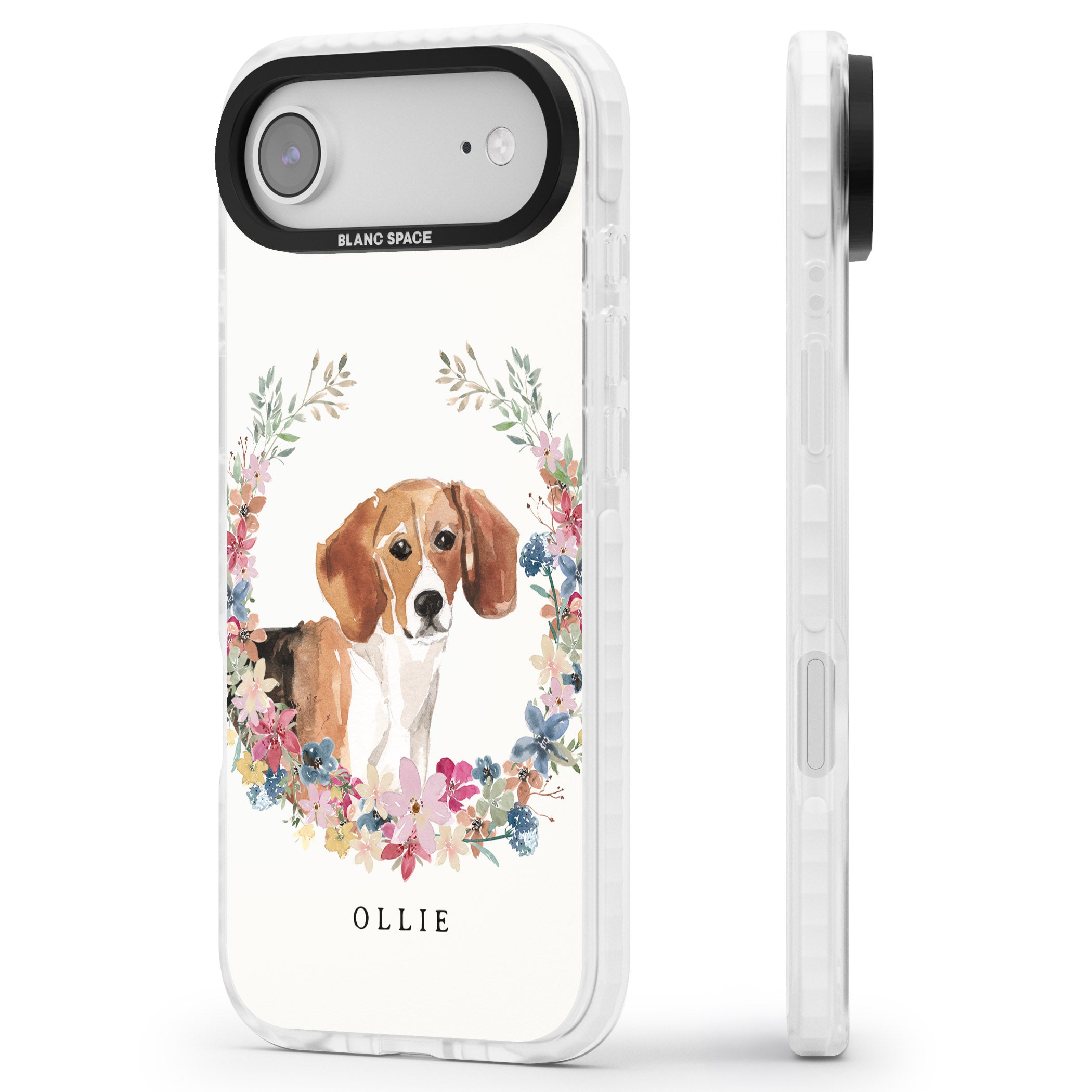Personalised Beagle Floral Portrait iPhone 17 Air Impact Pro Clear Phone Case Side Profile