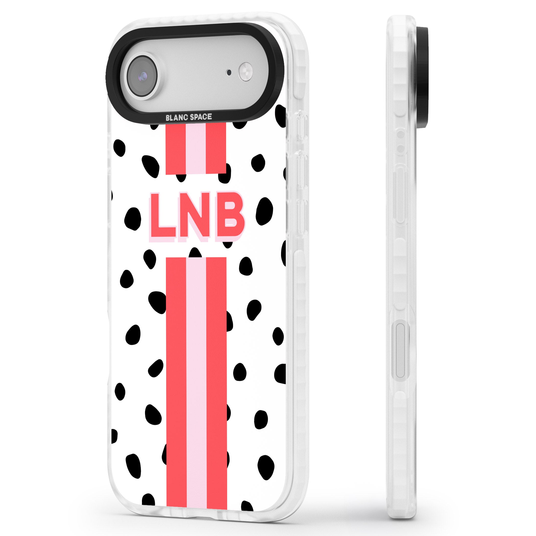 Personalised Polka & Pink Stripe iPhone 17 Air Impact Pro Clear Phone Case Side Profile