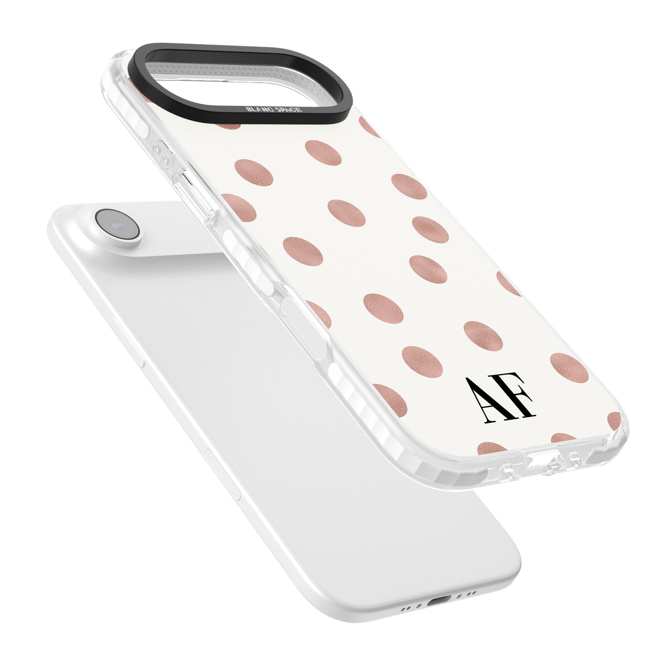 Personalised Rose Gold Dots & Initials iPhone 17 Air Impact Pro Clear Phone Case Colours