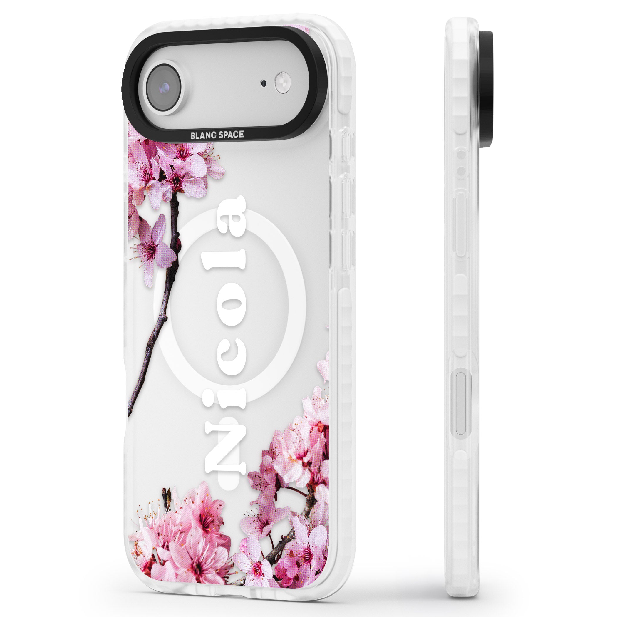 Personalised Cherry Blossom Elegance Classic iPhone 17 Air Impact Pro Clear Phone Case Side Profile
