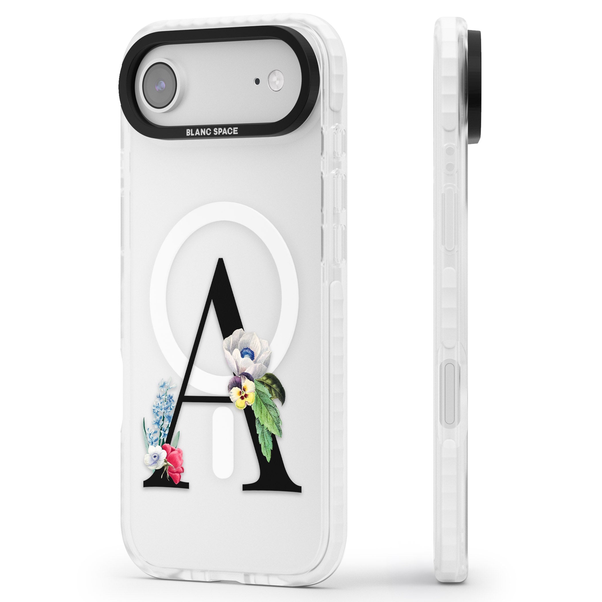 Personalised Floral Initial iPhone 17 Air Impact Pro Clear Phone Case Side Profile