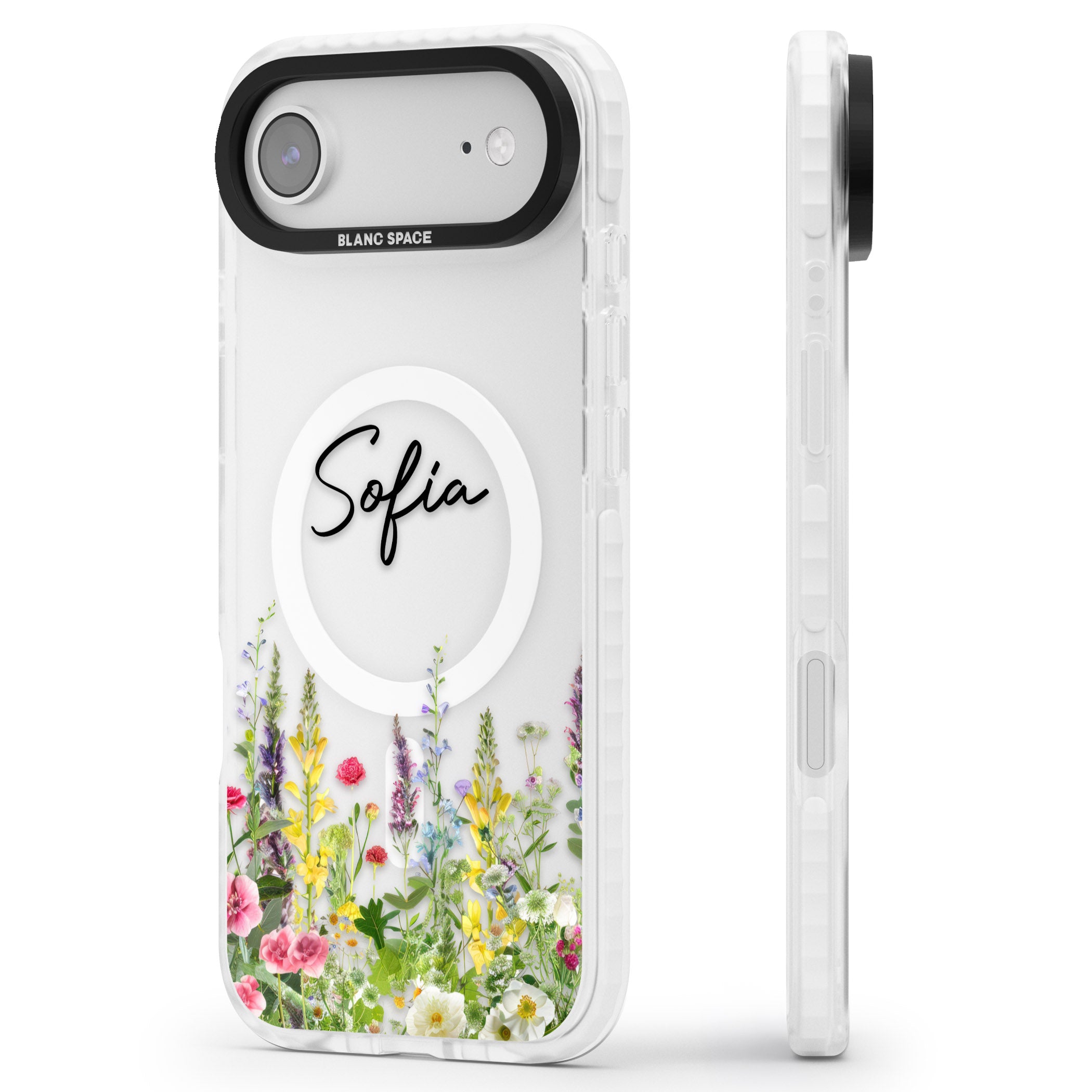 Personalised Garden Wildfowers iPhone 17 Air Impact Pro Clear Phone Case Side Profile