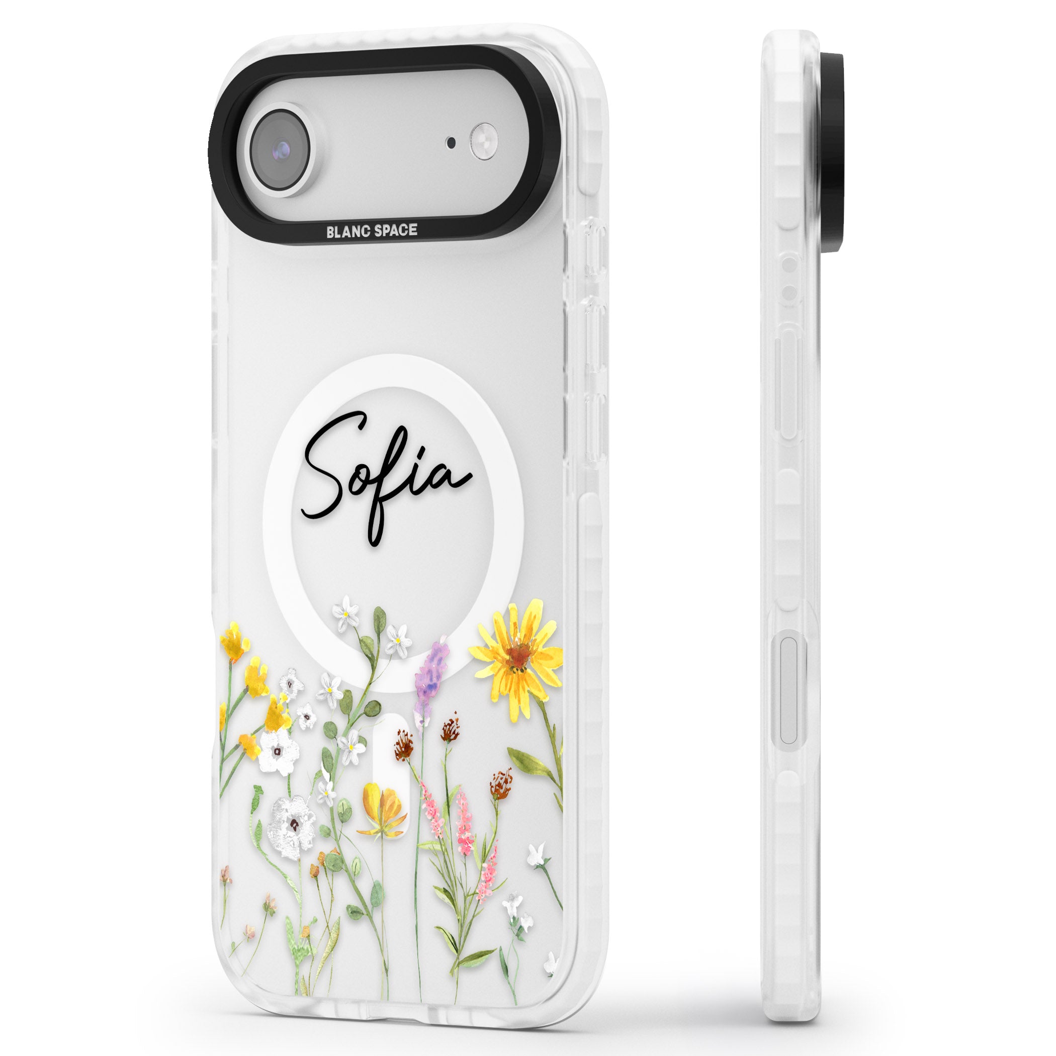 Personalised April Wildfowers iPhone 17 Air Impact Pro Clear Phone Case Side Profile