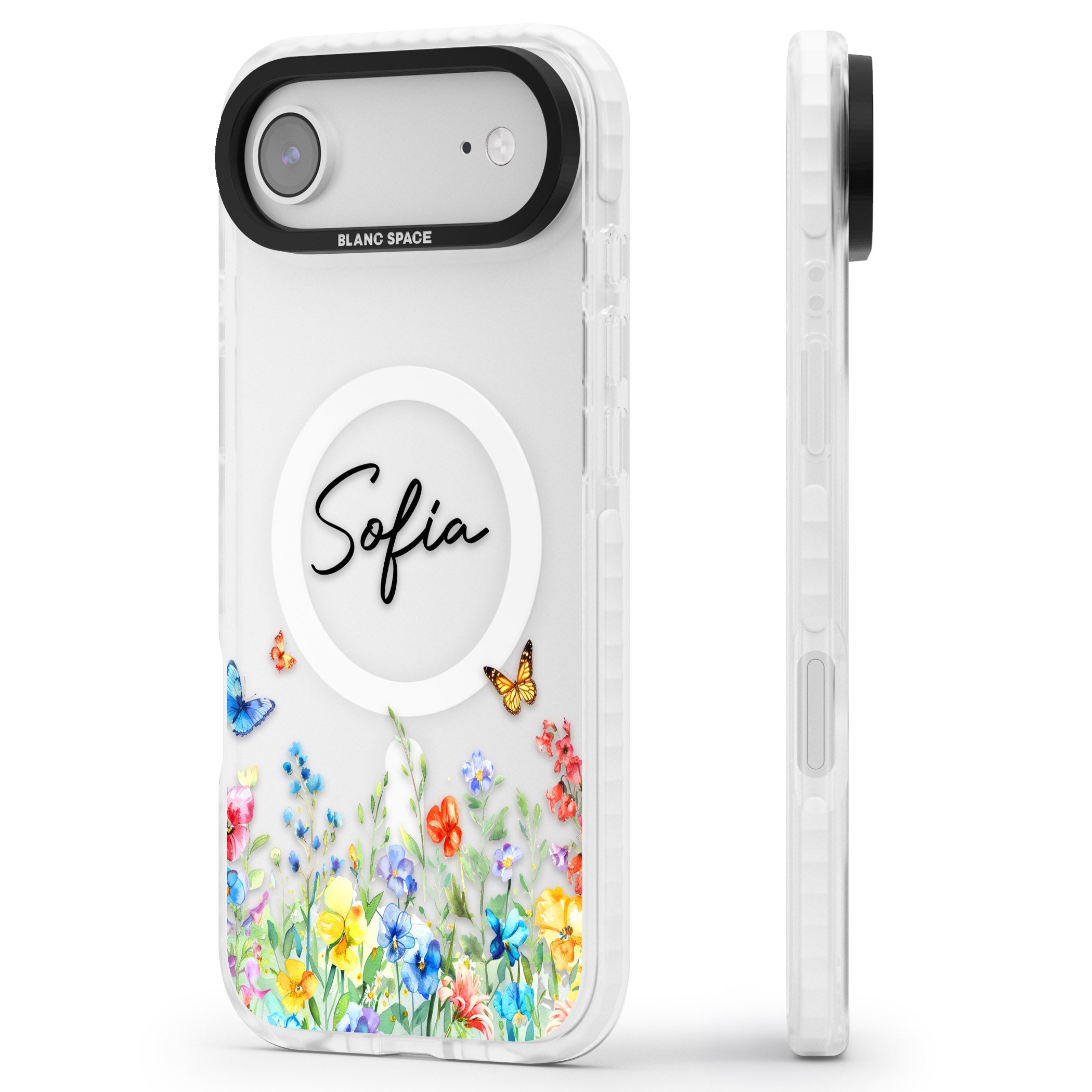 Personalised Buterflies Wildflowers iPhone 17 Air Impact Pro Clear Phone Case Side Profile