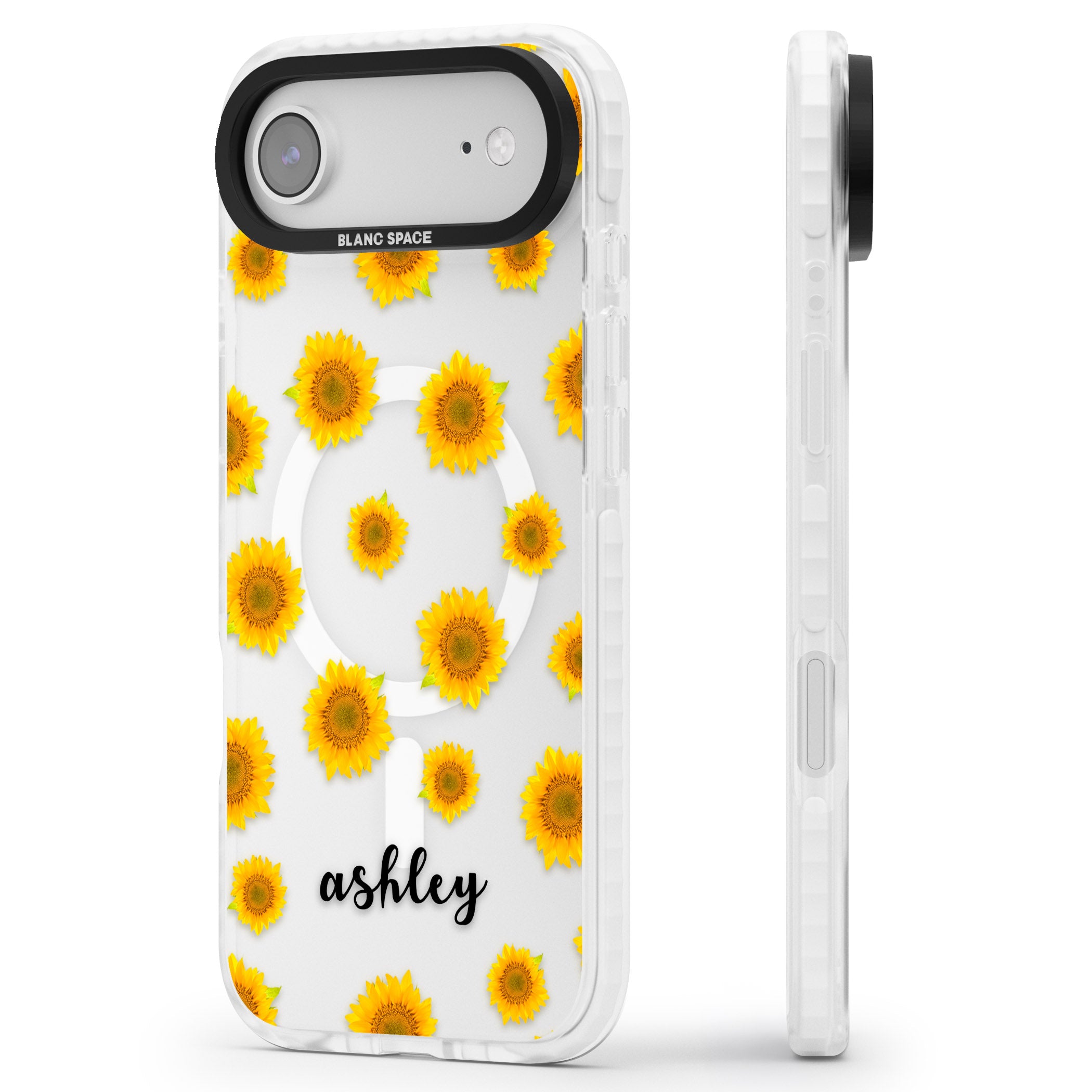 Personalised Sunflowers & Cursive iPhone 17 Air Impact Pro Clear Phone Case Side Profile