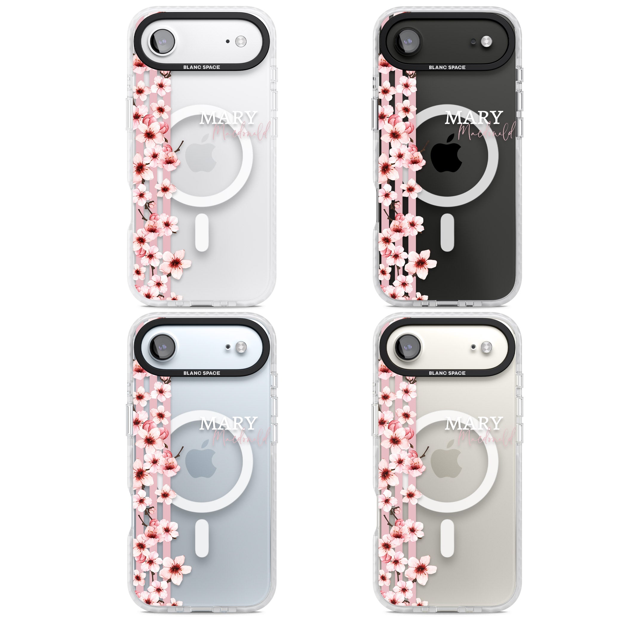 Personalised Cherry Blossom Stripes iPhone 17 Air Impact Pro Clear Phone Case APT Impact Protection