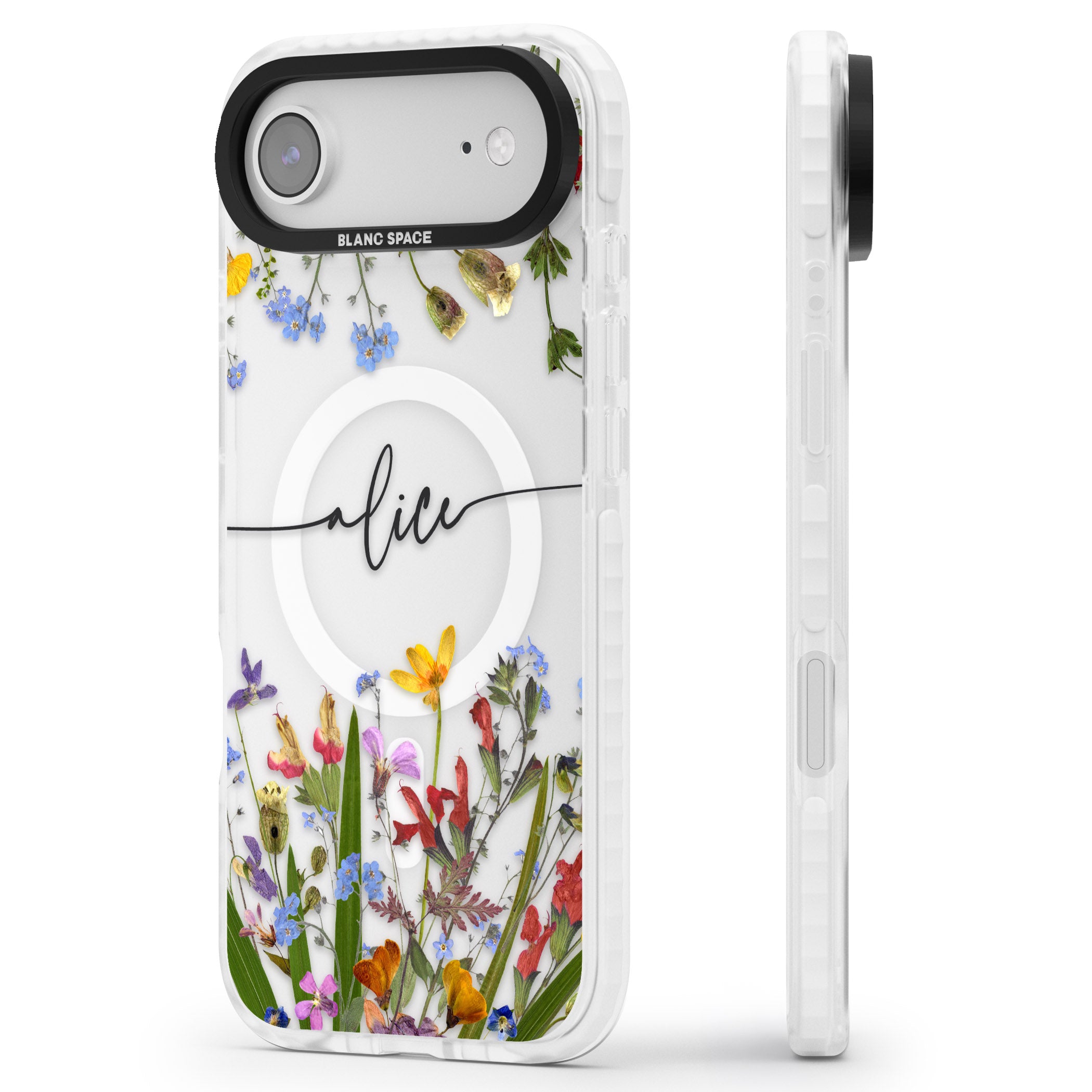 Personalised Wildflower Floral iPhone 17 Air Impact Pro Clear Phone Case Side Profile