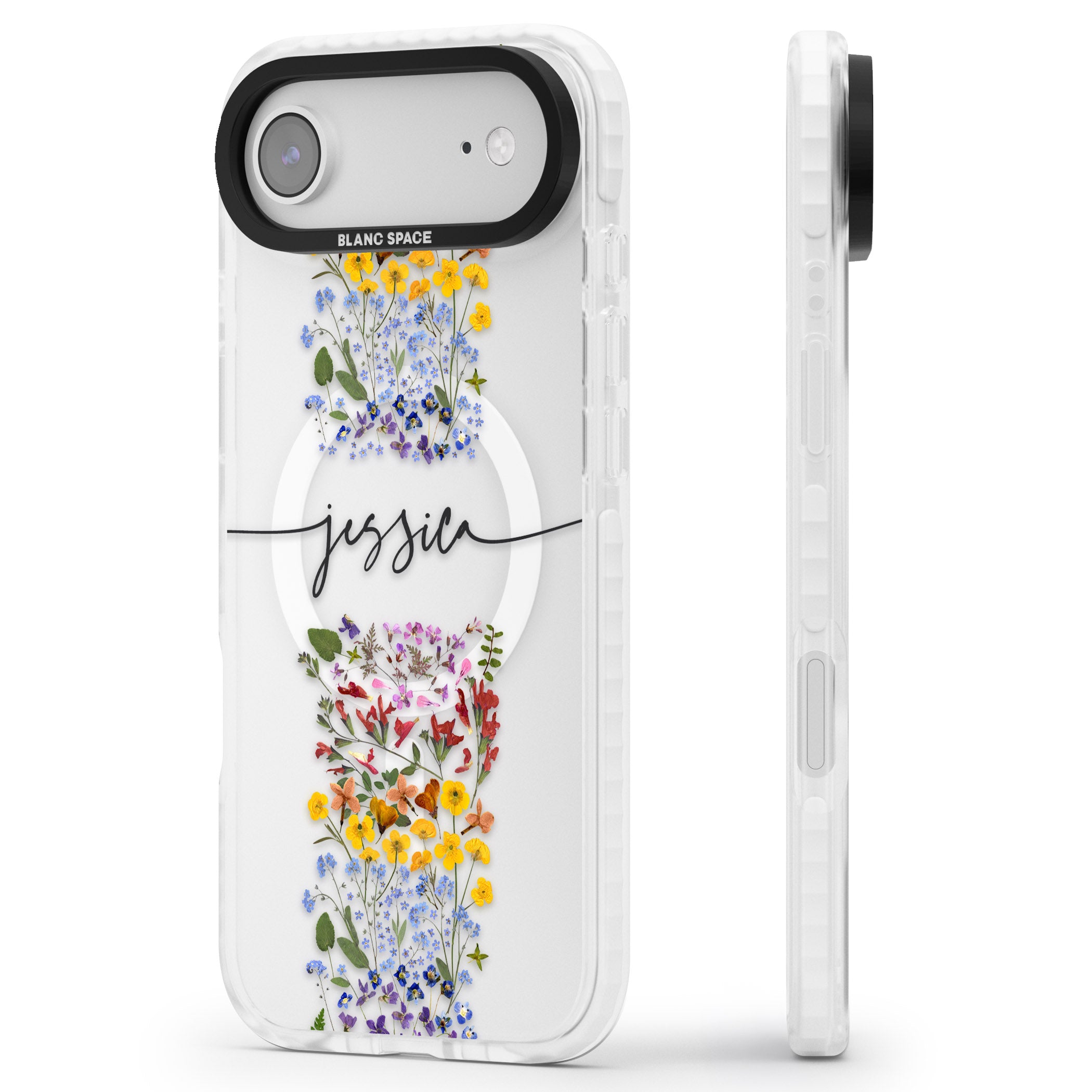 Personalised Wildflower Stripe iPhone 17 Air Impact Pro Clear Phone Case Side Profile