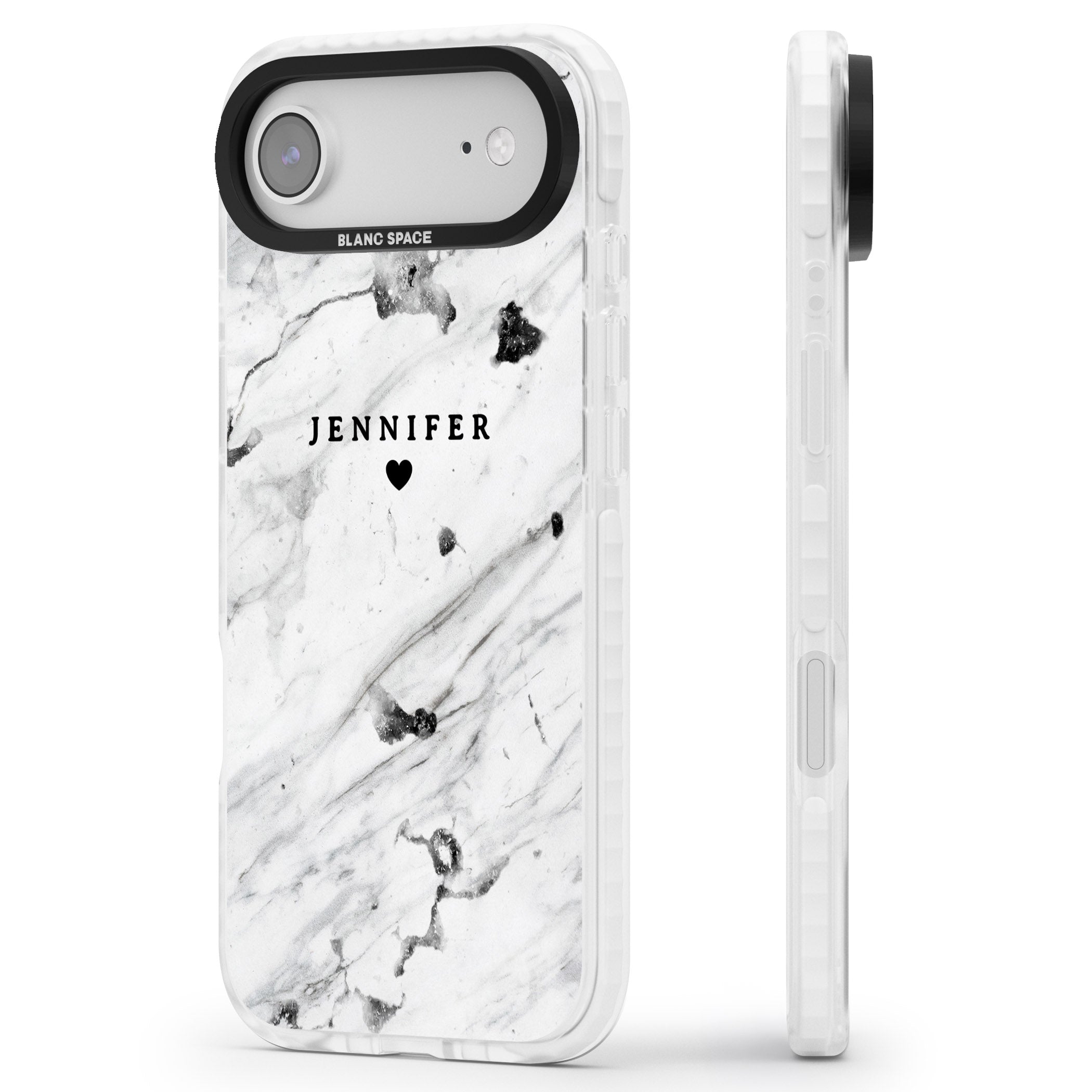 Personalised Marble Heart iPhone 17 Air Impact Pro Clear Phone Case Side Profile
