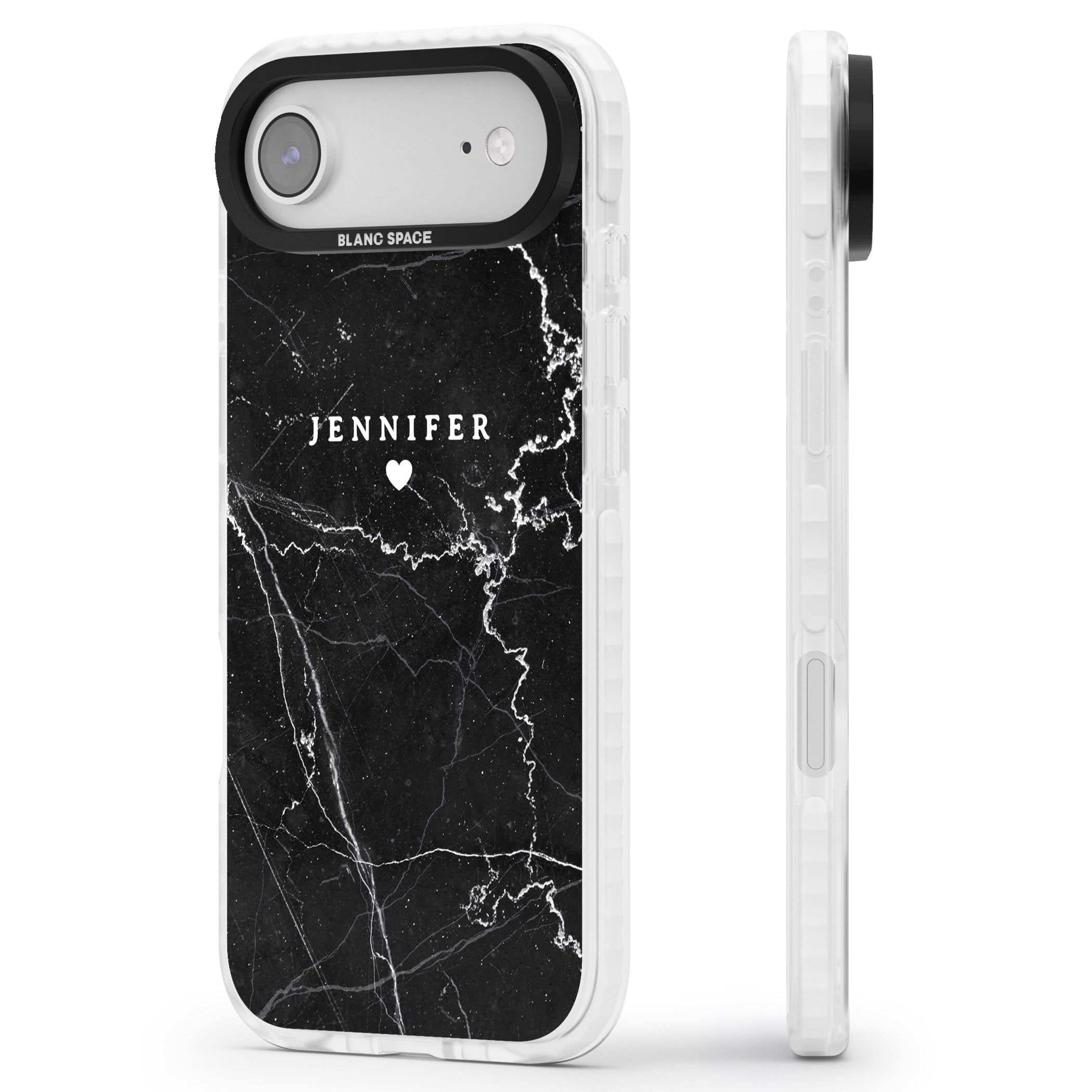 Personalised Black Marble iPhone 17 Air Impact Pro Clear Phone Case Side Profile