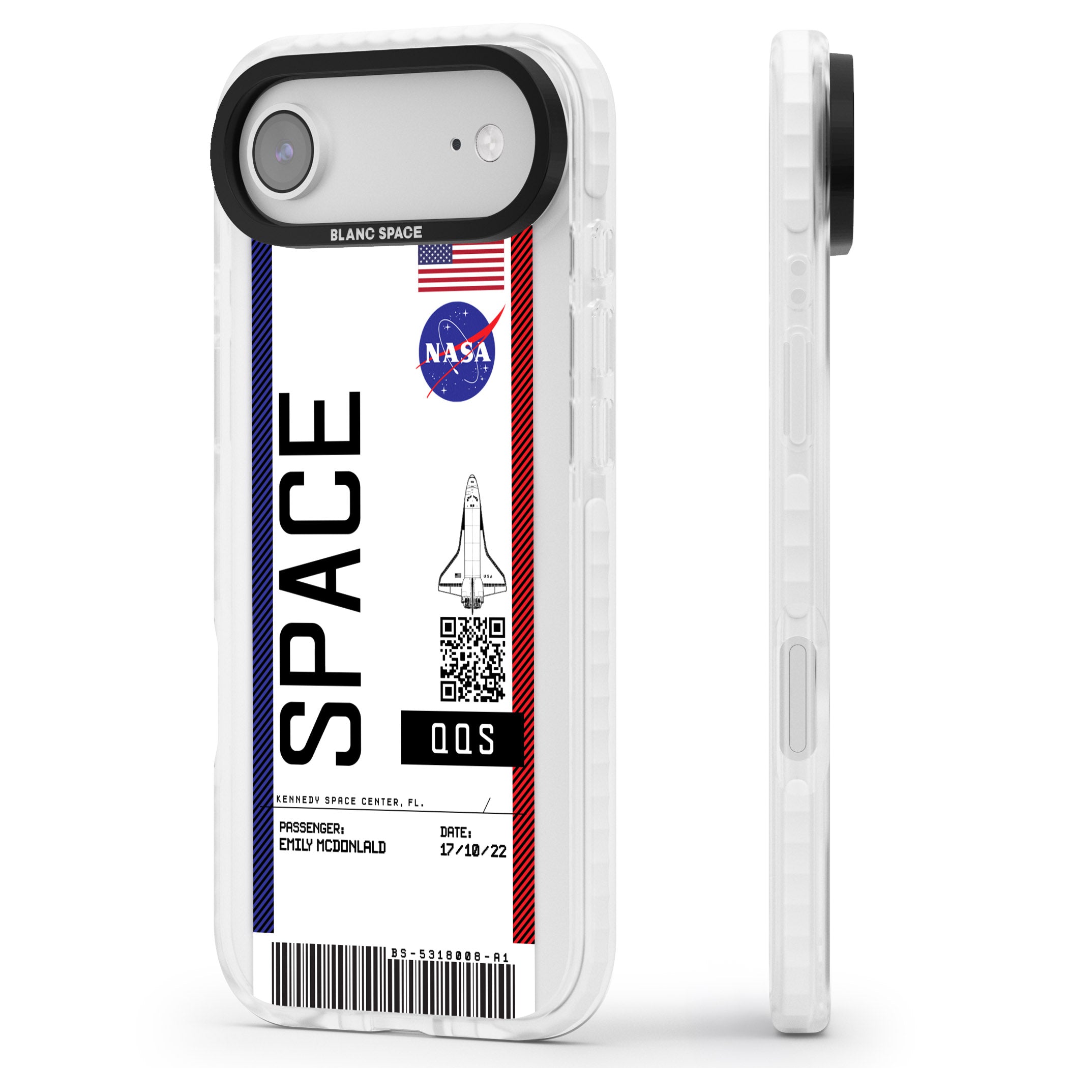 Personalised Nasa Boarding Pass (Light) iPhone 17 Air Impact Pro Clear Phone Case Side Profile