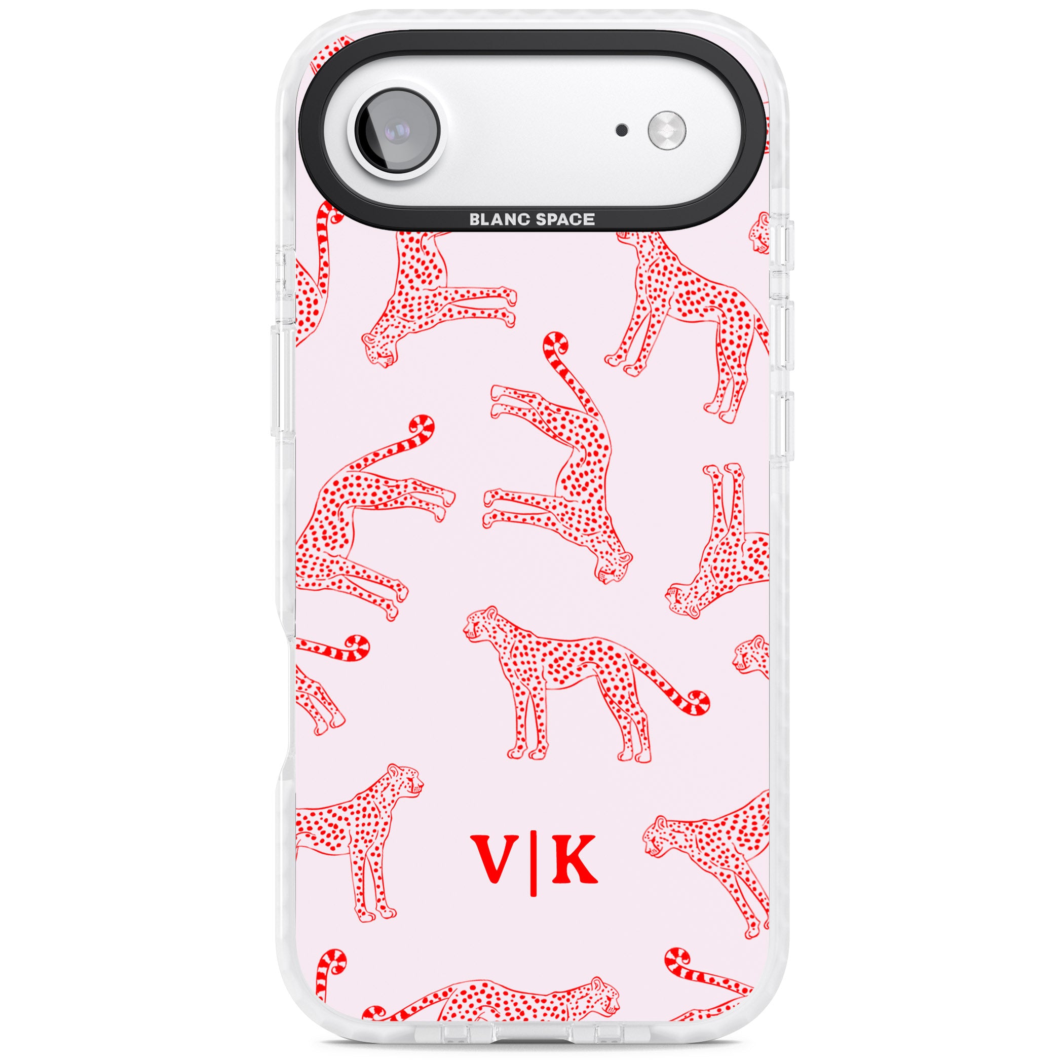 Personalised Red & Pink Cheetah iPhone 17 Air Impact Pro Clear Phone Case
